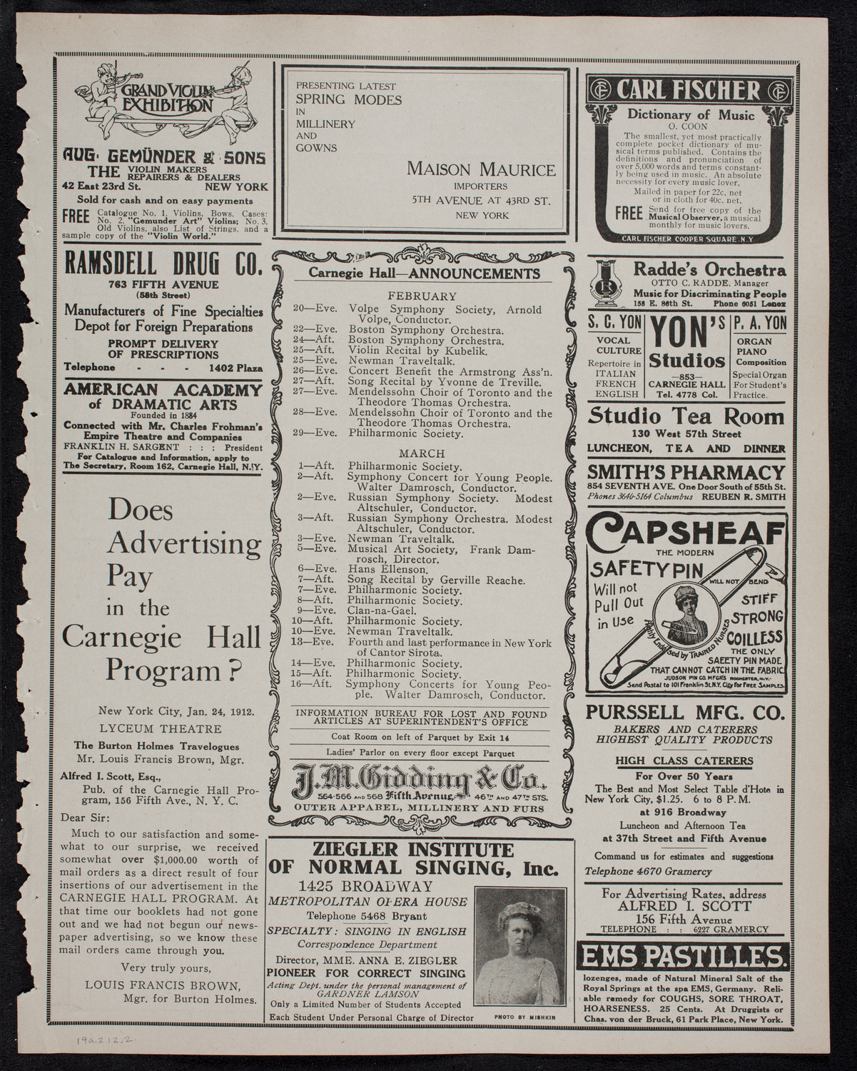 Burton Holmes Travelogue: Paris, February 19, 1912, program page 3