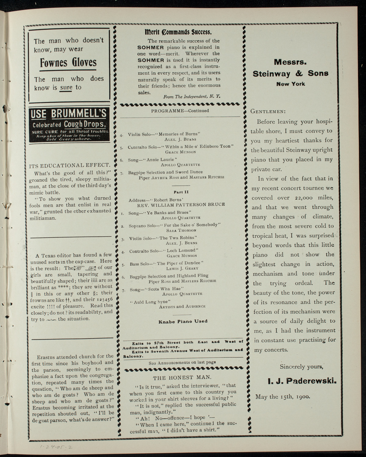 New York Scottish Society, January 24, 1905, program page 3