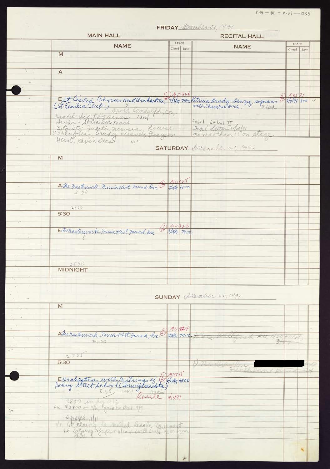 Carnegie Hall Booking Ledger, volume 37, page 35