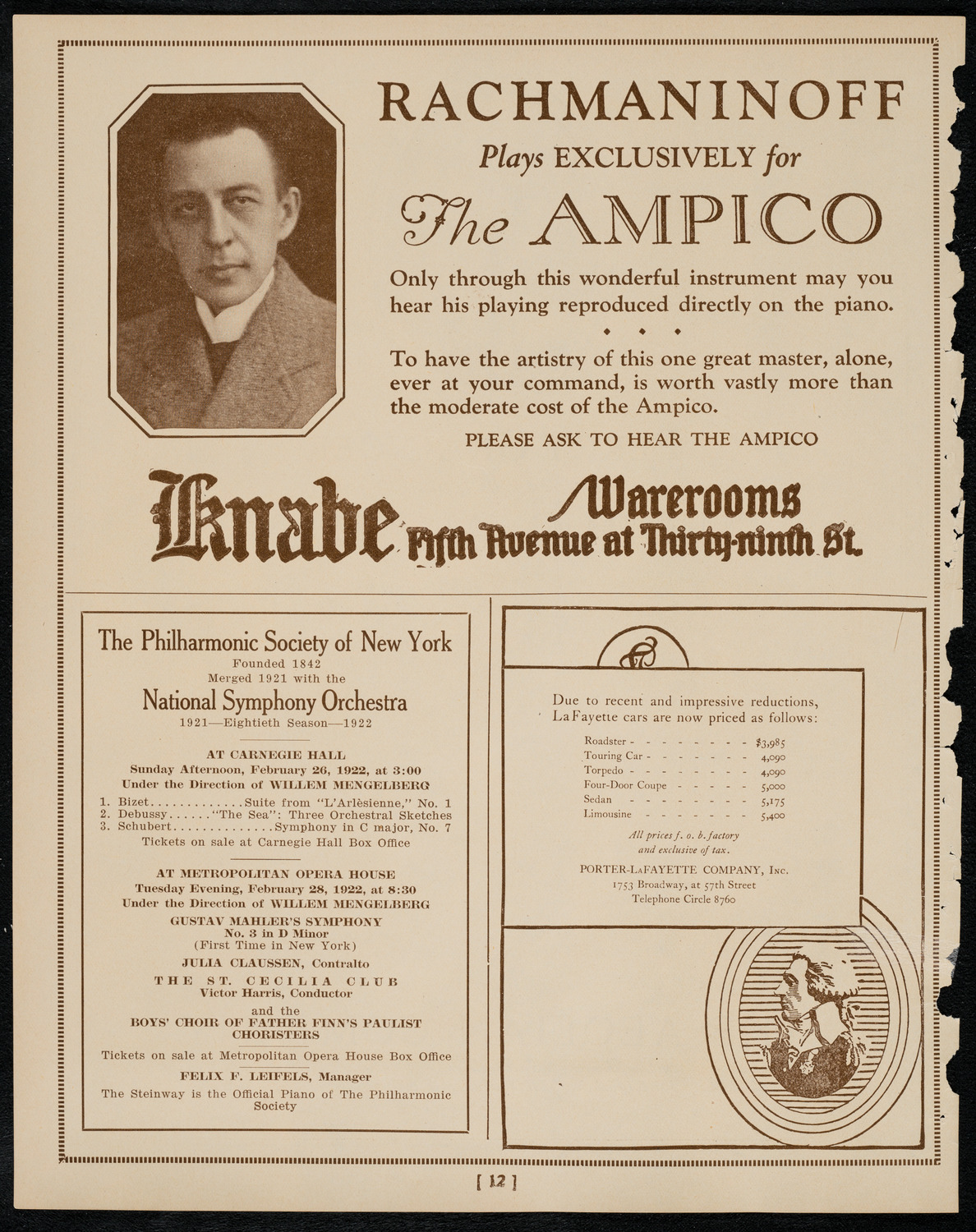 Fritz Kreisler, Violin, February 25, 1922, program page 12