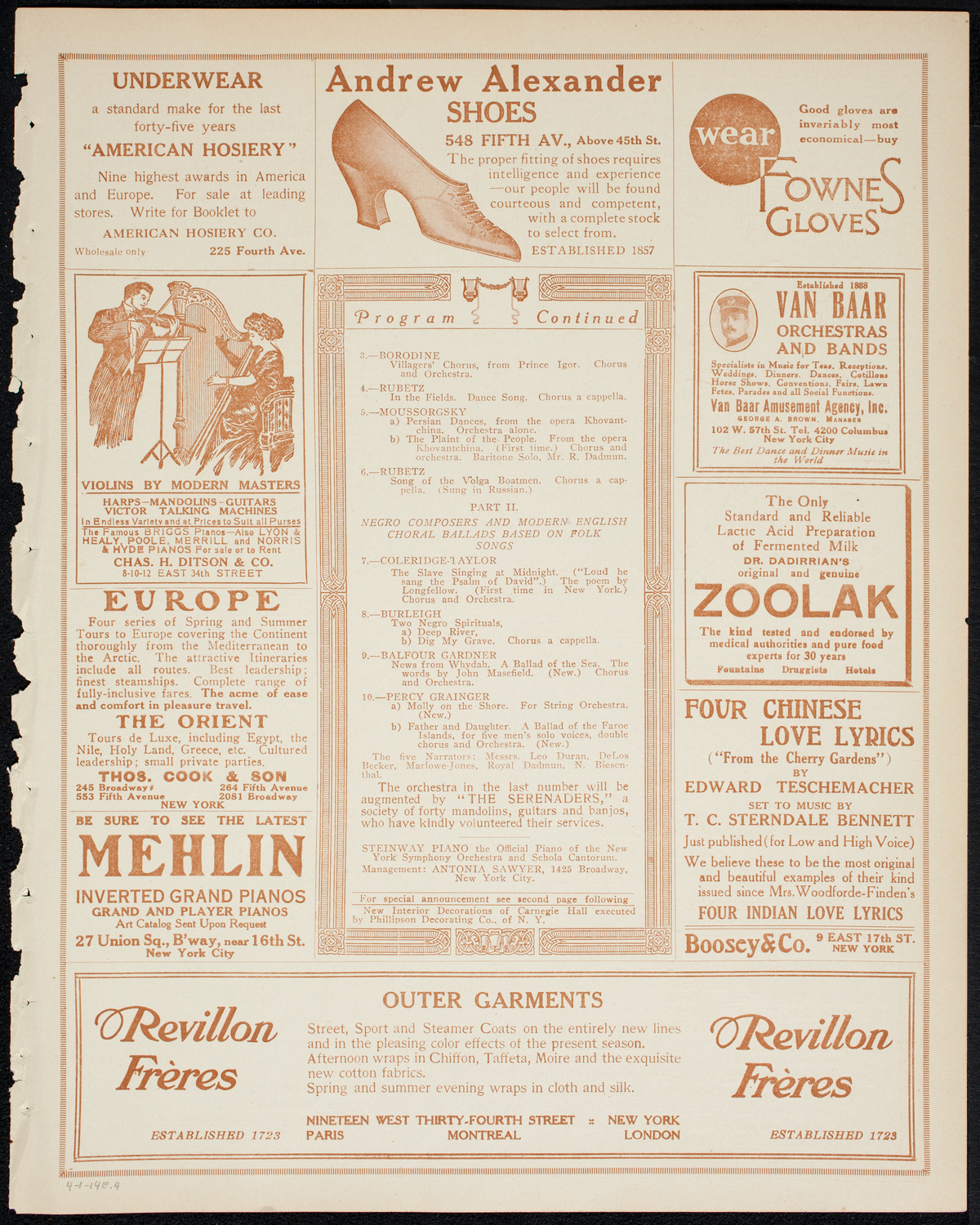 Schola Cantorum of New York, April 1, 1914, program page 7