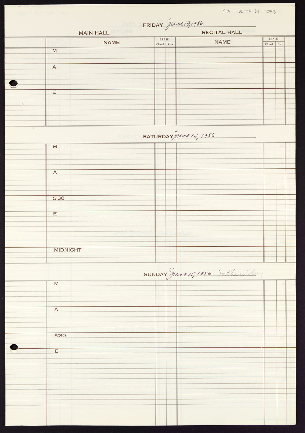 Carnegie Hall Booking Ledger, volume 31, page 83