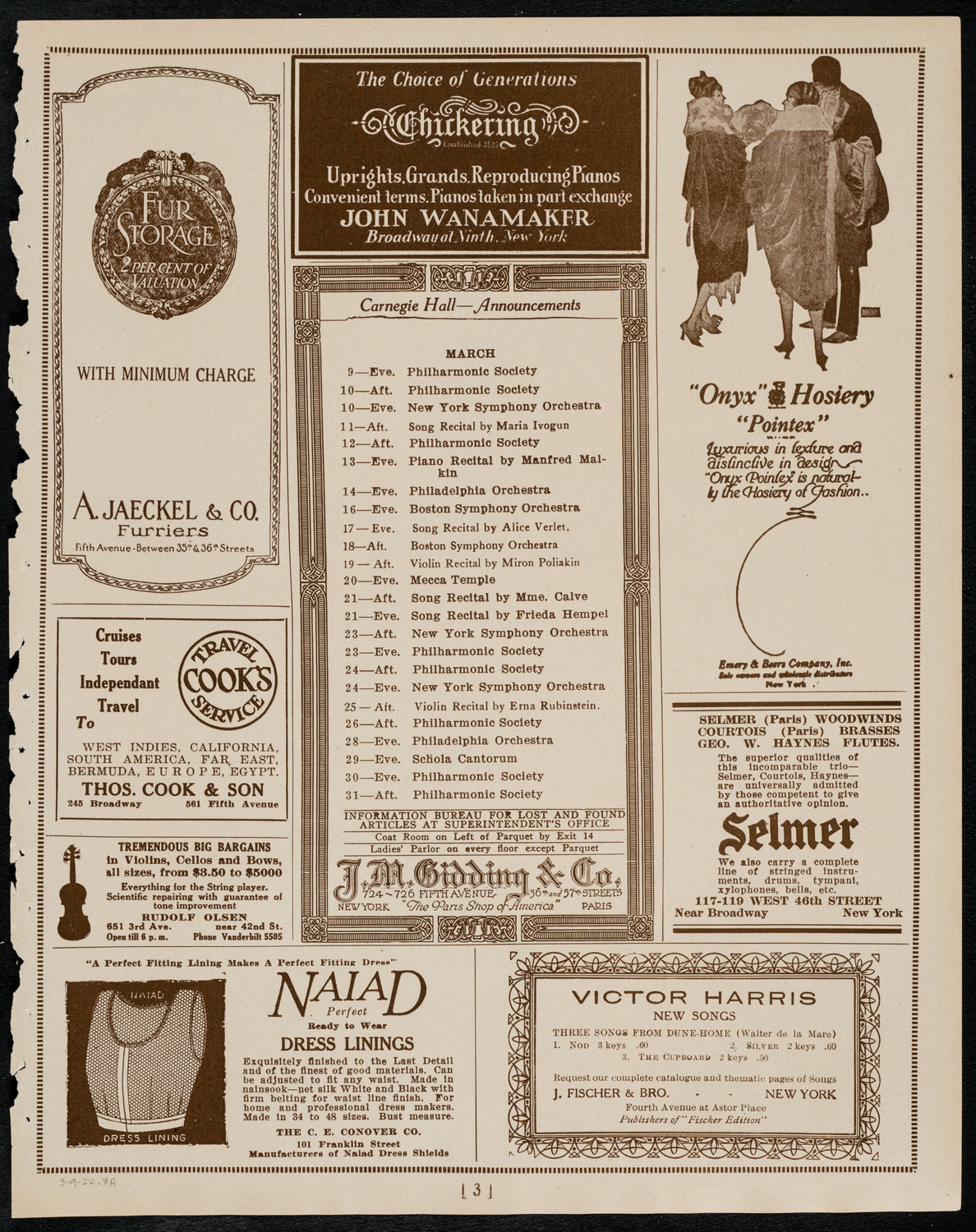 New York Symphony Orchestra, March 9, 1922, program page 3