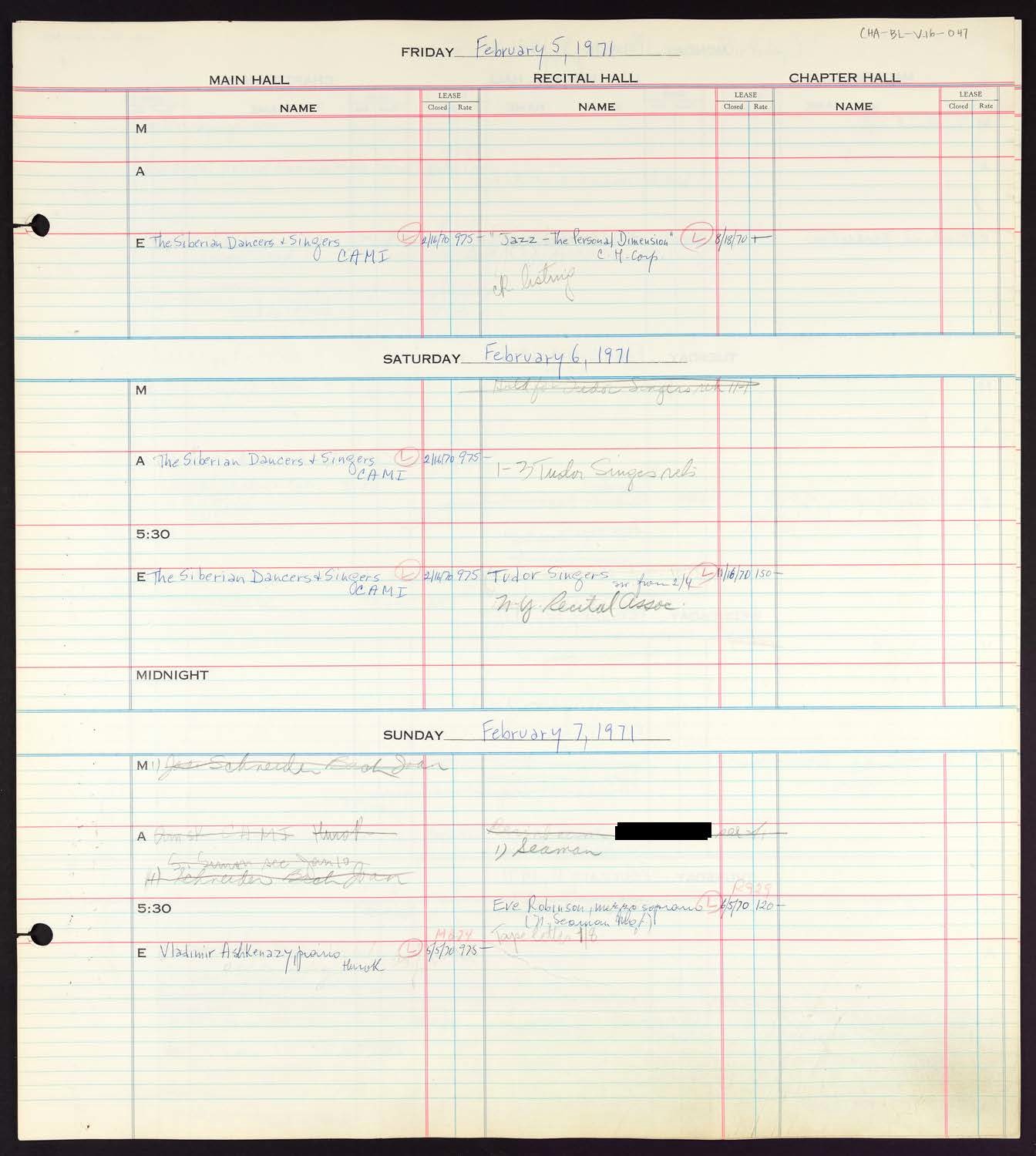 Carnegie Hall Booking Ledger, volume 16, page 47