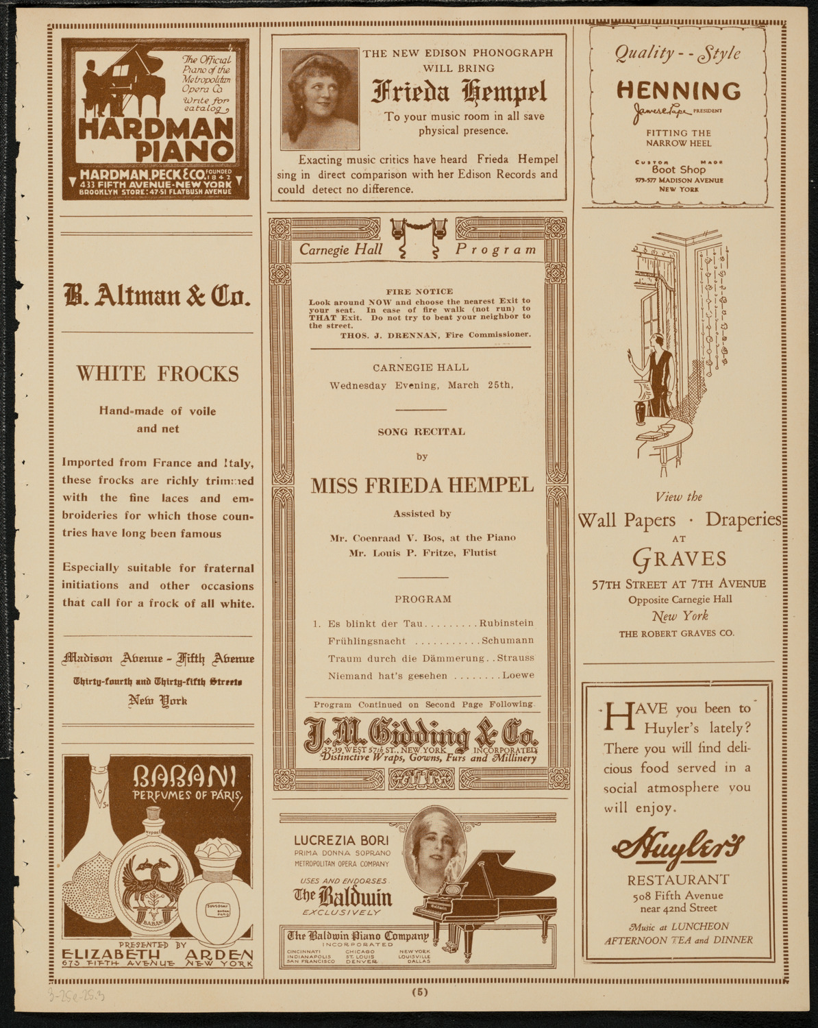 Frieda Hempel, Soprano, March 25, 1925, program page 5