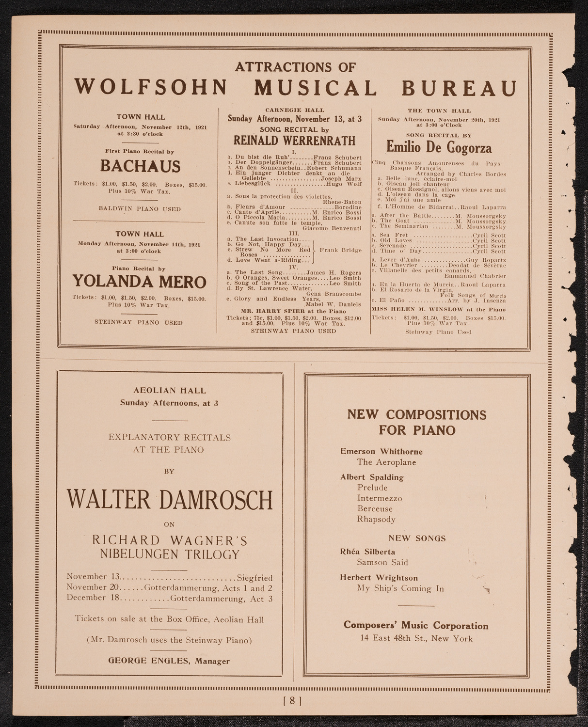 John Corigliano, Violin, November 6, 1921, program page 9