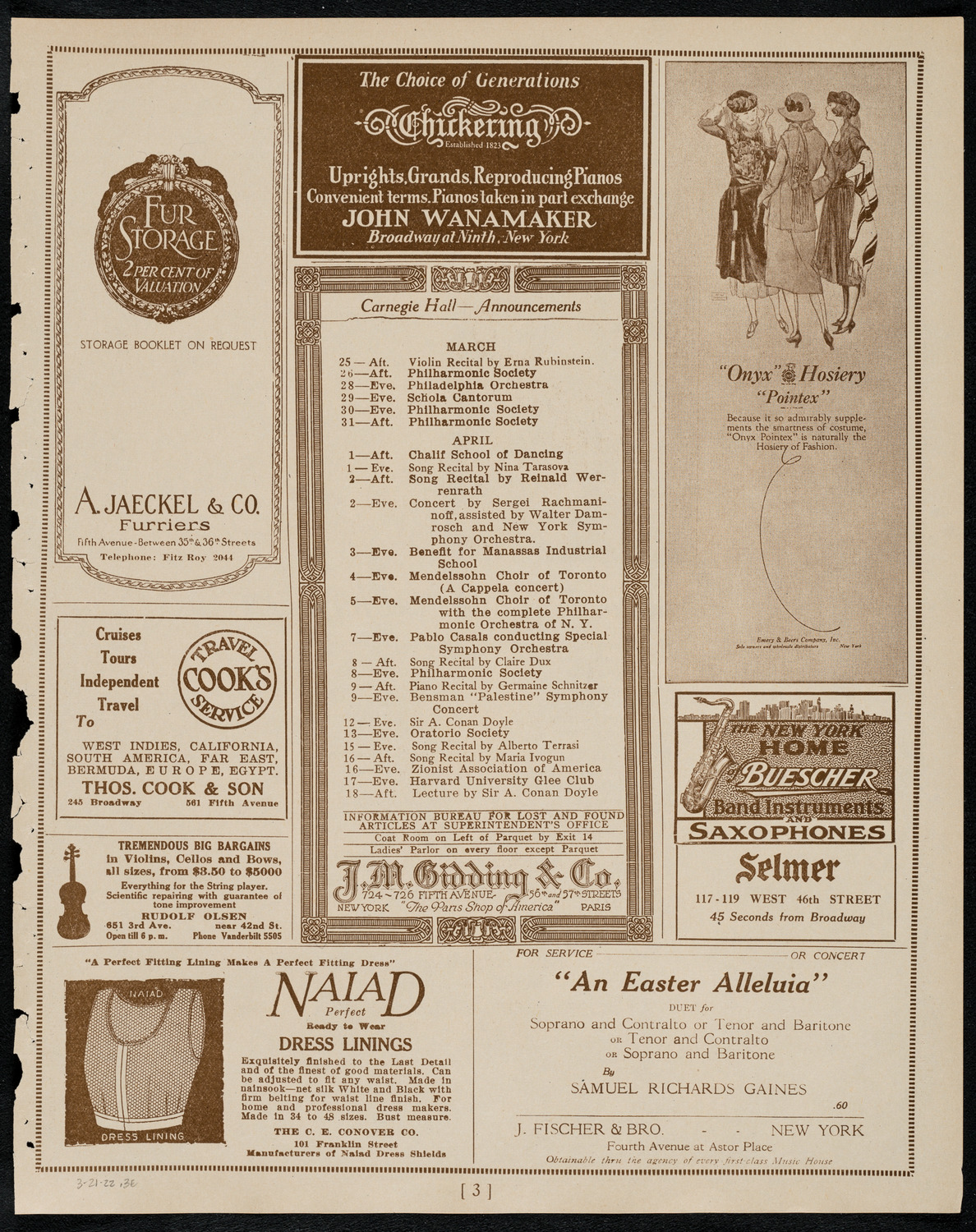 New York Symphony Orchestra, March 24, 1922, program page 3
