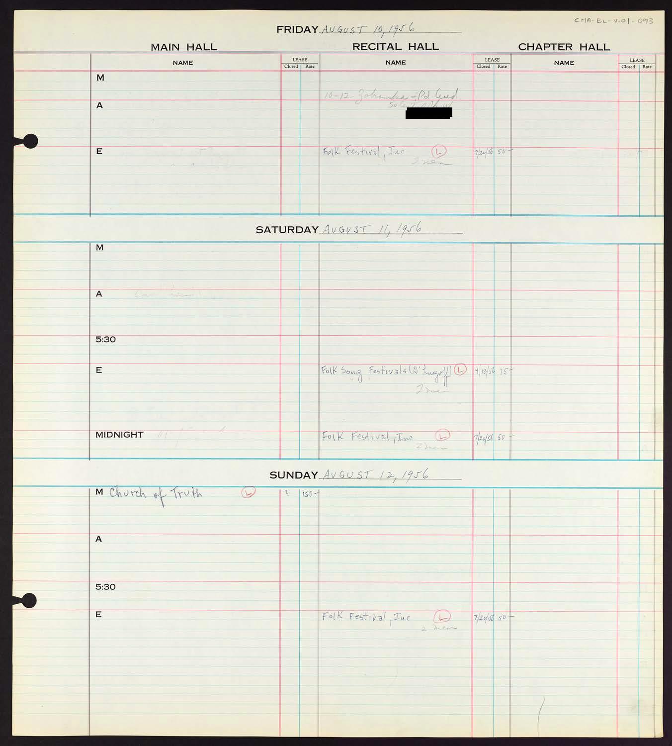 Carnegie Hall Booking Ledger, volume 1, page 93