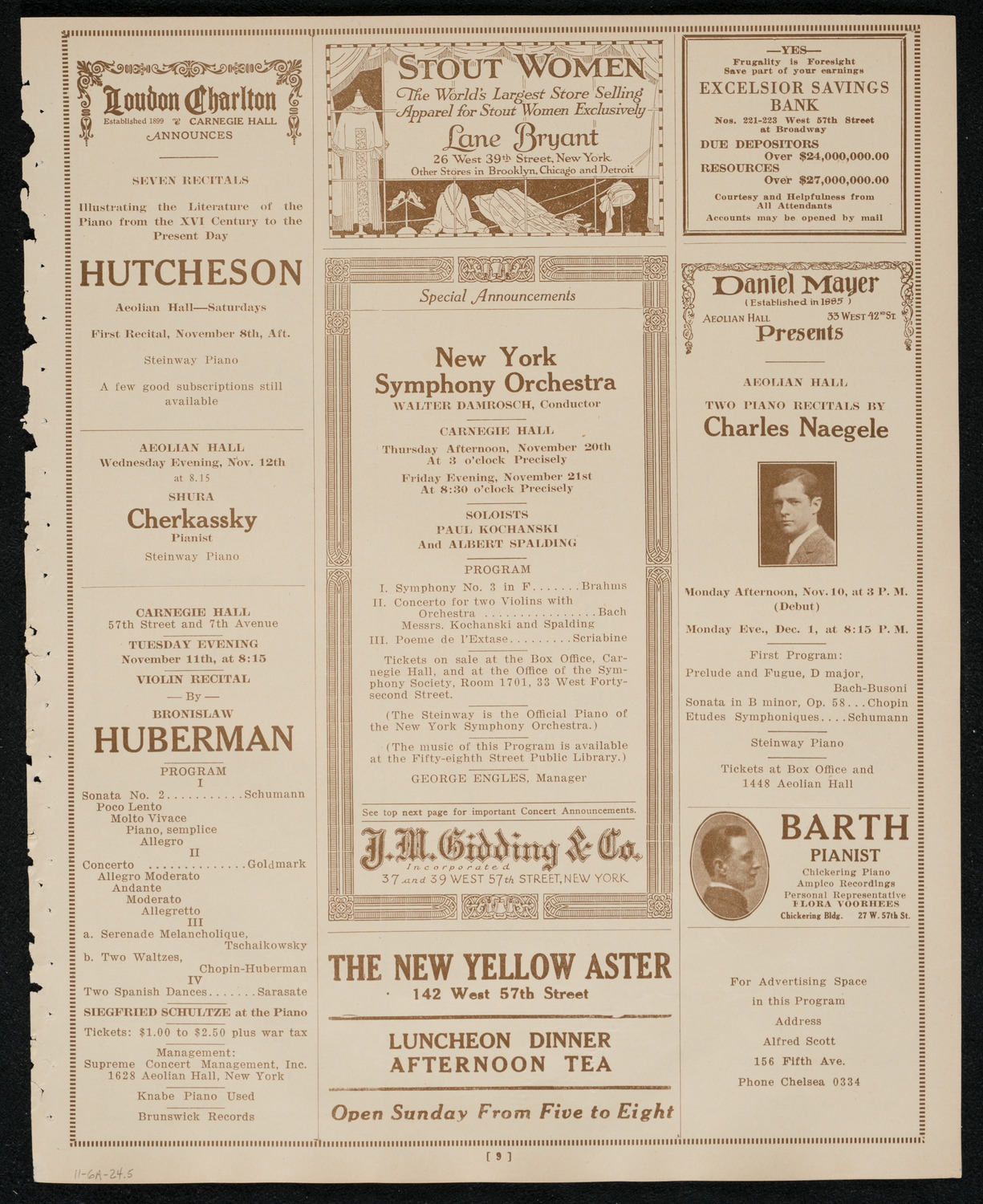 New York Symphony Orchestra, November 6, 1924, program page 9