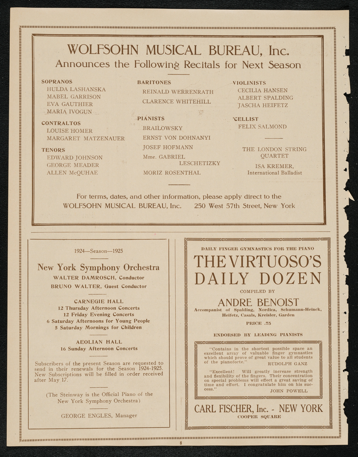 New York Symphony Club, April 18, 1924, program page 8