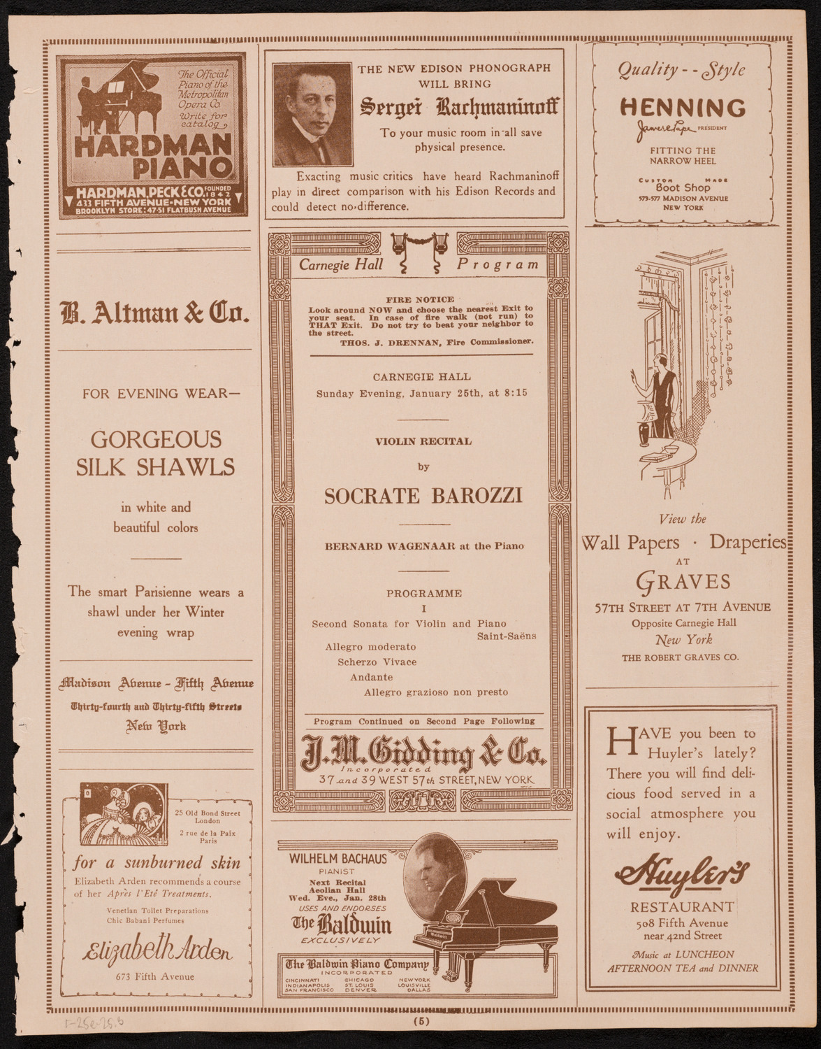 Socrate Barozzi, Violin, January 25, 1925, program page 5