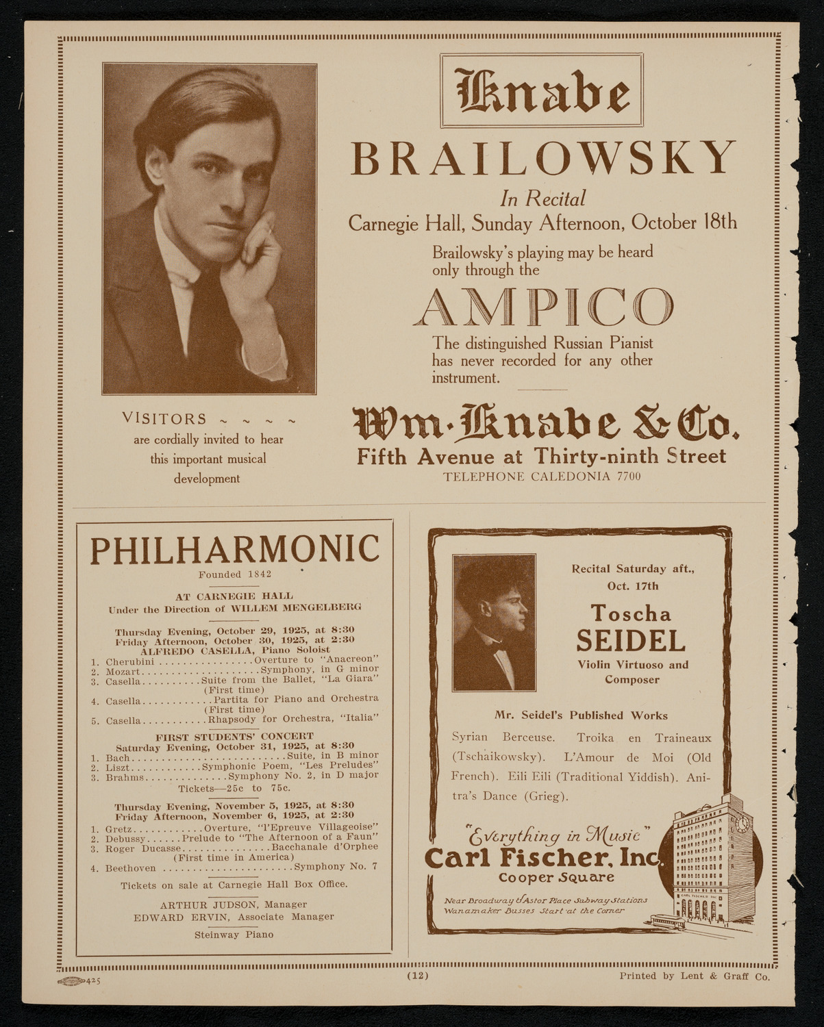 Alexander Brailowsky, Piano, October 18, 1925, program page 12