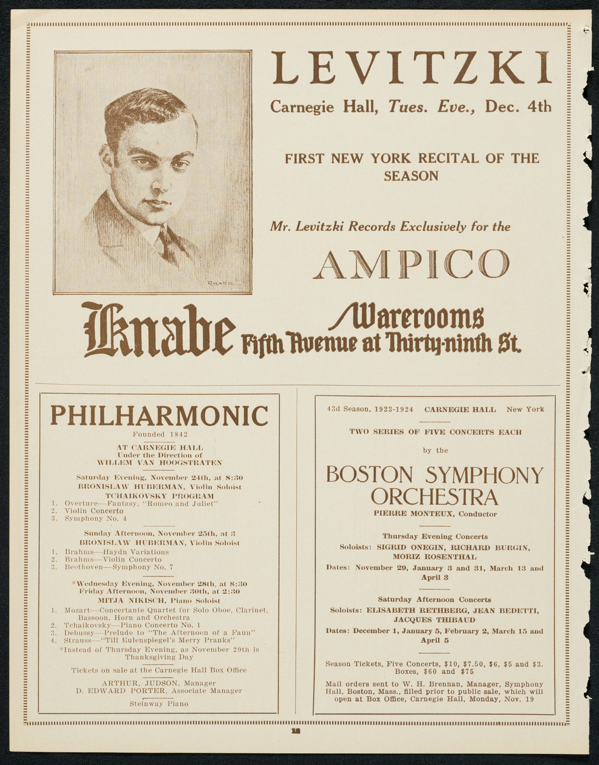 New York Philharmonic, November 22, 1923, program page 12