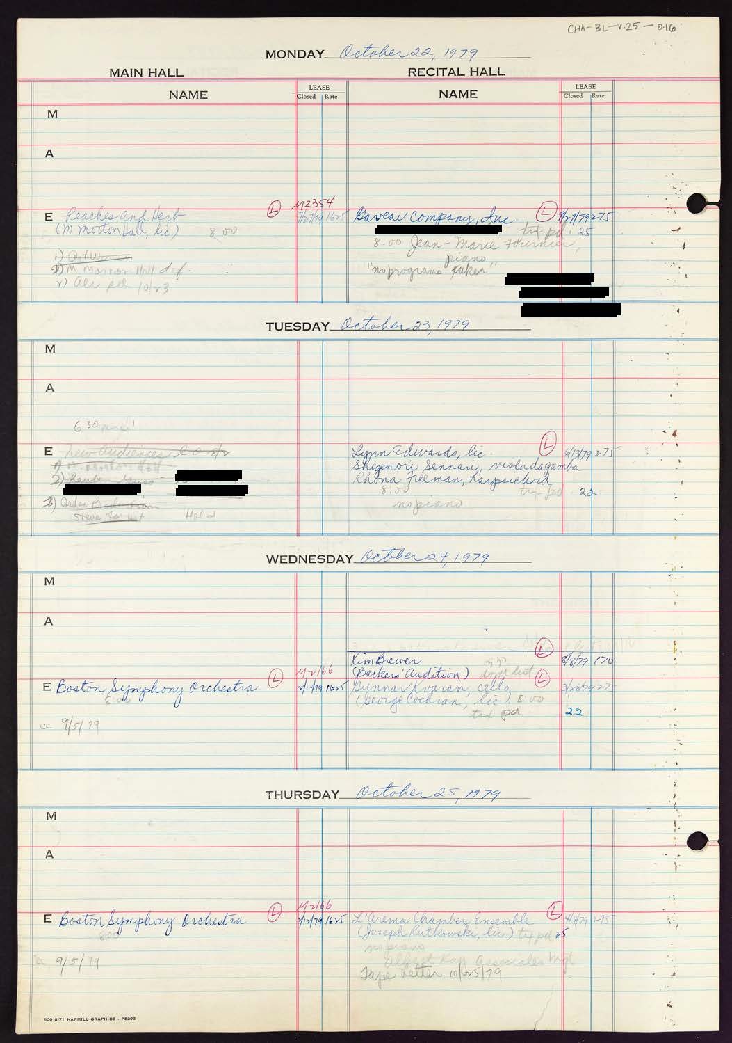 Carnegie Hall Booking Ledger, volume 25, page 16