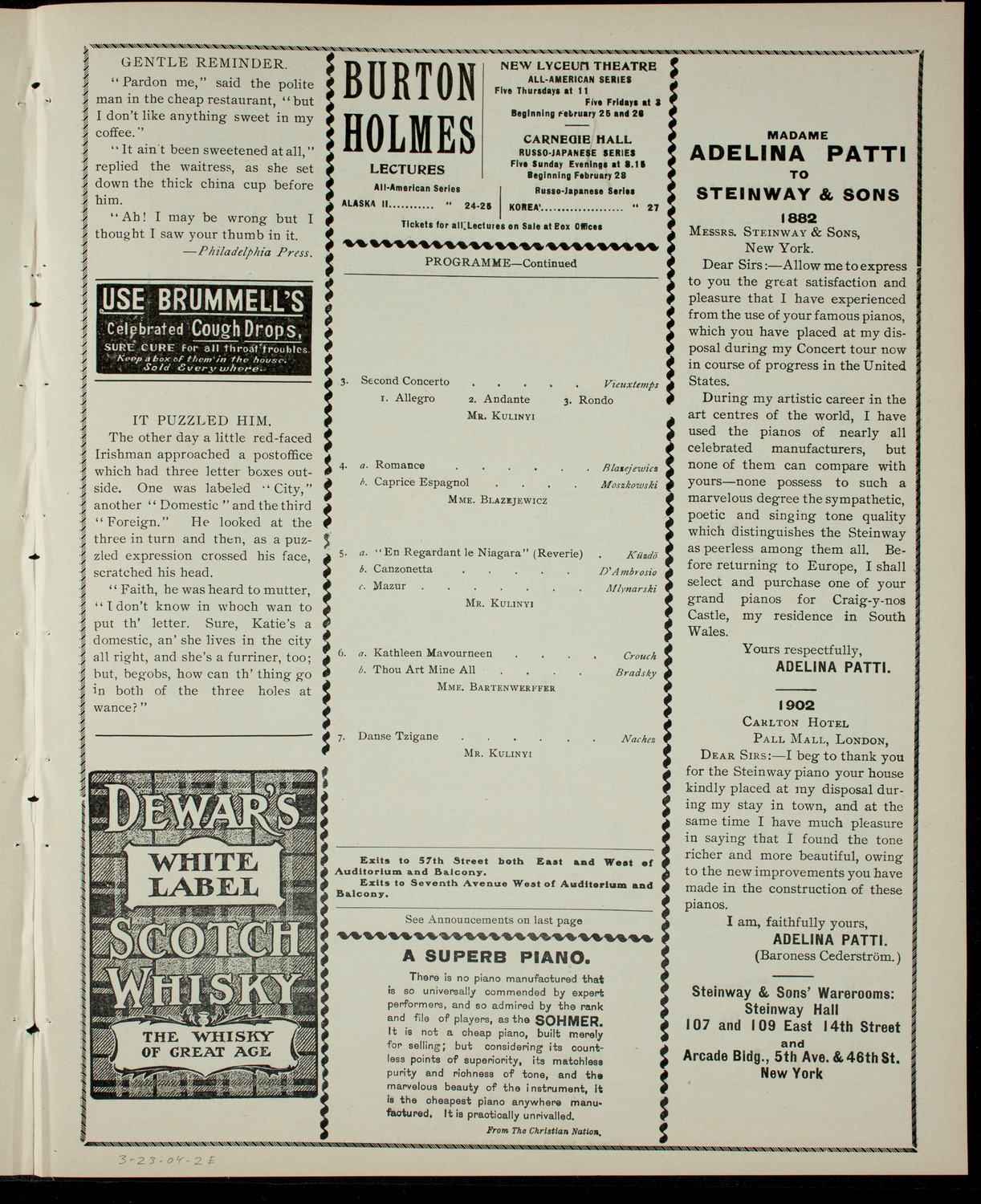 David Kulinyi with others, March 23, 1904, program page 3