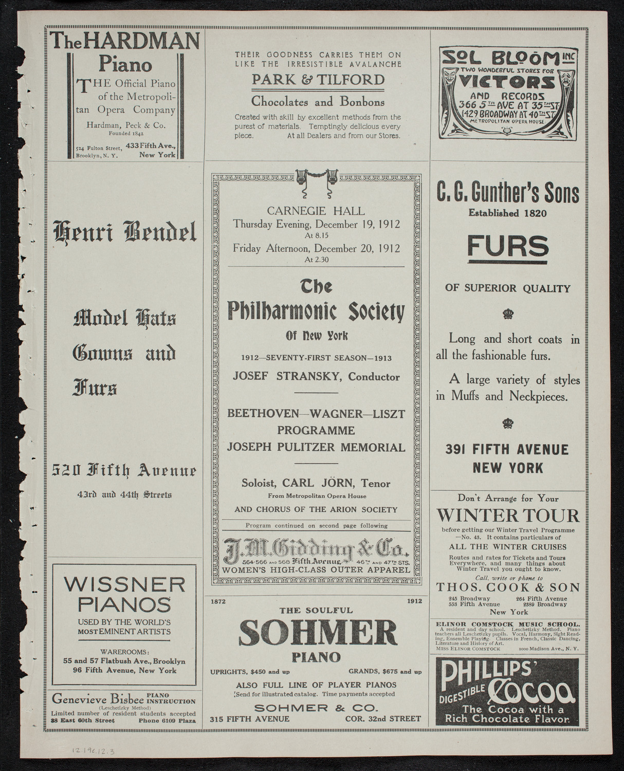 New York Philharmonic, December 19, 1912, program page 5