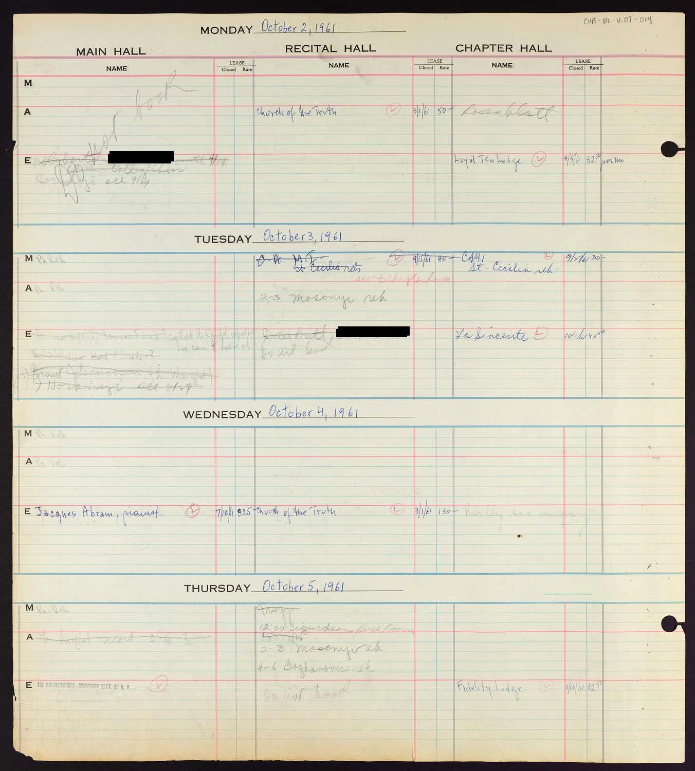 Carnegie Hall Booking Ledger, volume 7, page 14