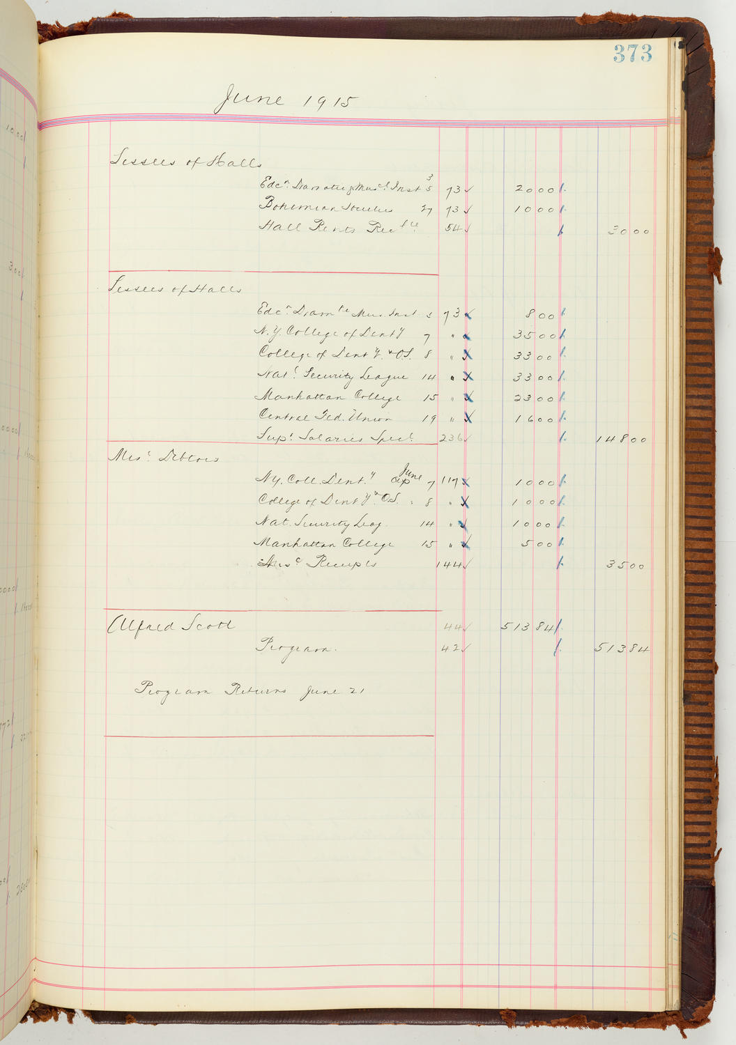 Music Hall Accounting Ledger Journal, volume 7, page 373