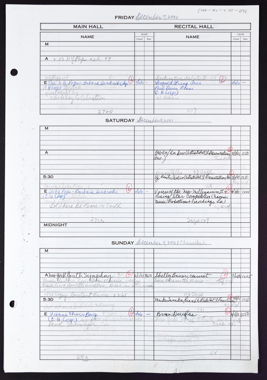 Carnegie Hall Booking Ledger, volume 47, page 31