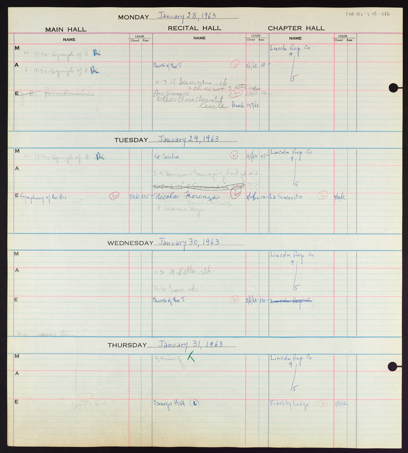 Carnegie Hall Booking Ledger, volume 8, page 36