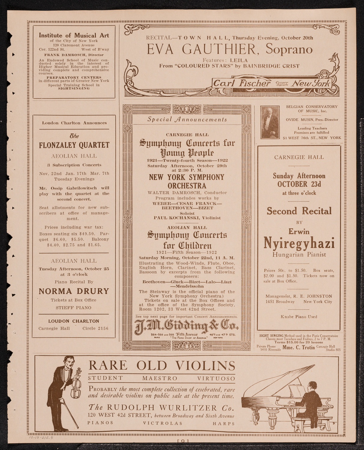 Philadelphia Orchestra, October 18, 1921, program page 9
