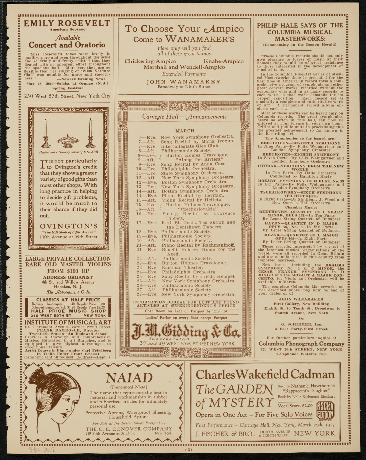 New York Philharmonic, March 6, 1925, program page 3