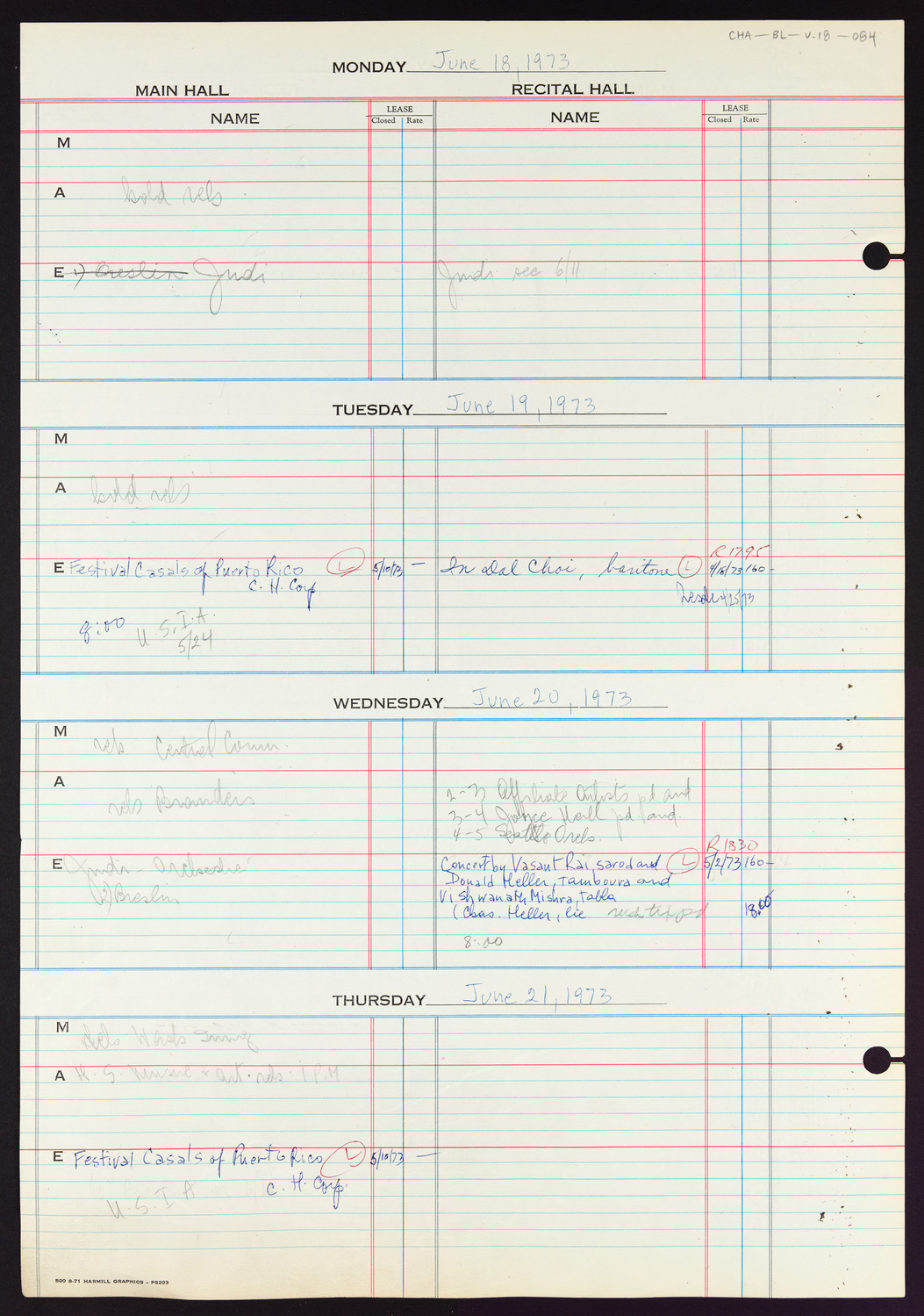 Carnegie Hall Booking Ledger, volume 18, page 84