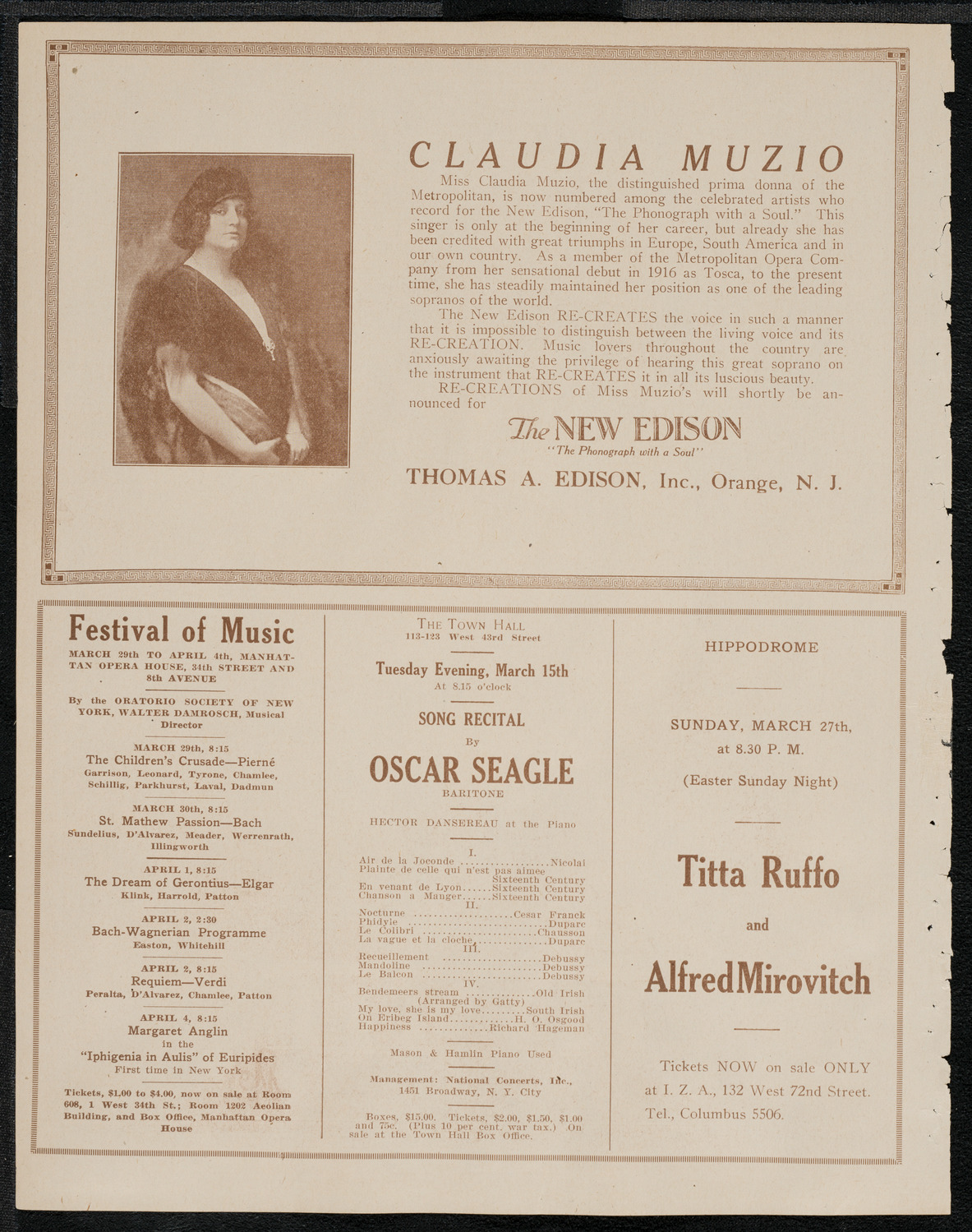 National Symphony Orchestra, March 9, 1921, program page 2