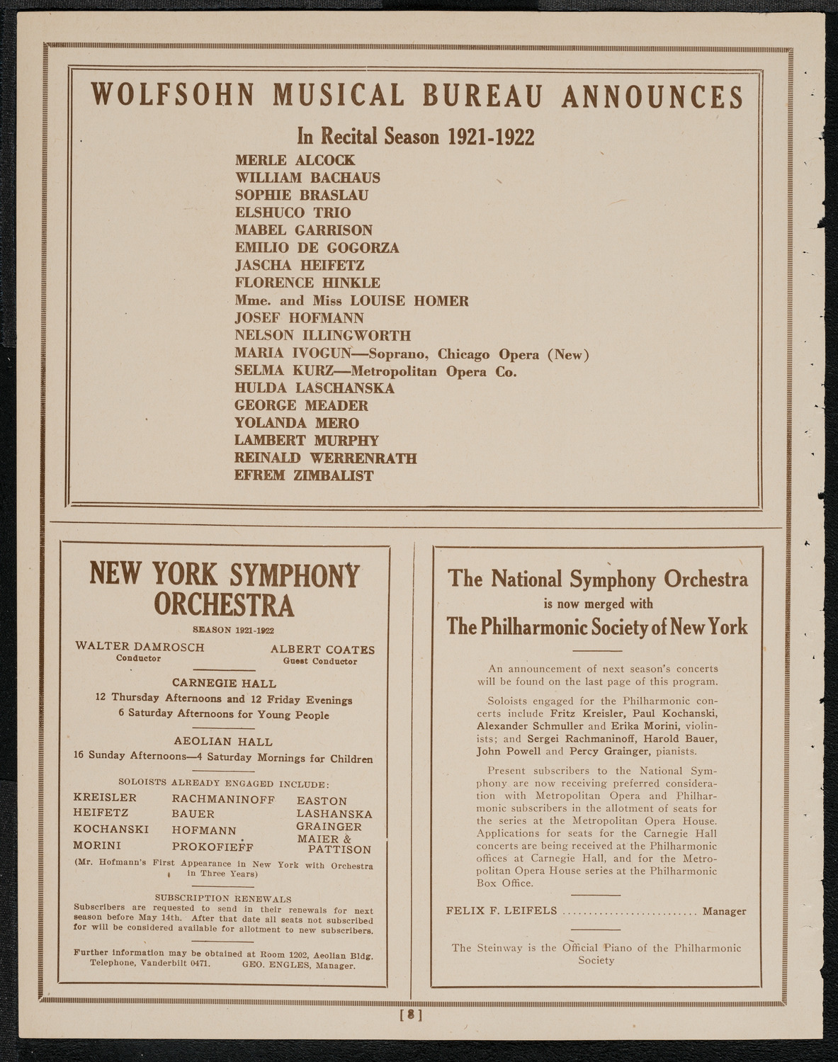 Alfred Mirovitch, Piano, May 13, 1921, program page 8
