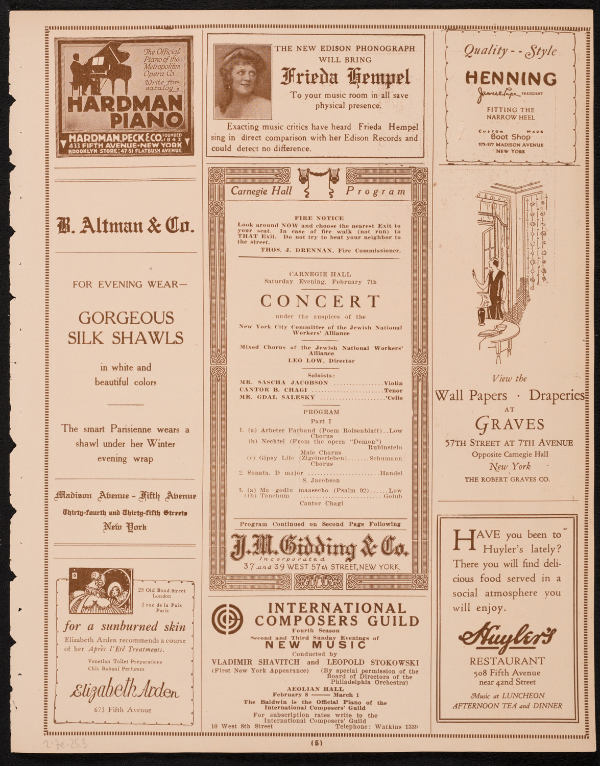 Concert presented by the Jewish National Workers' Alliance, New York City Committee, February 7, 1925, program page 5