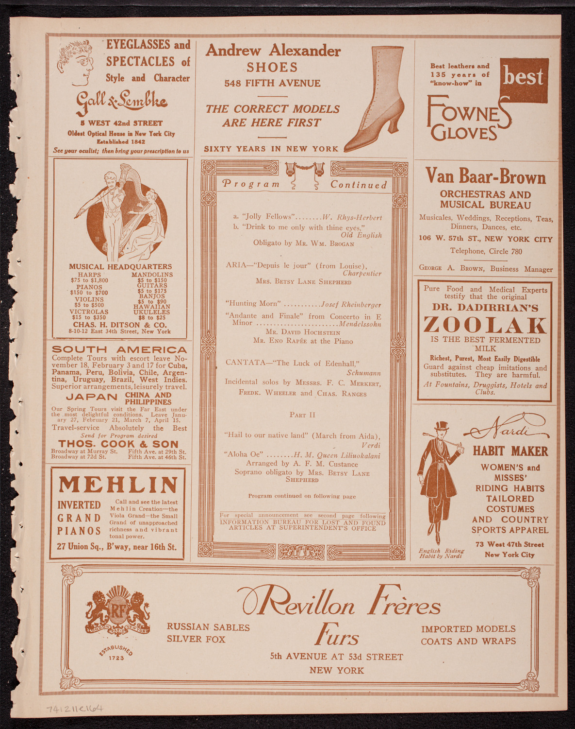 New York Banks' Glee Club, December 11, 1916, program page 7