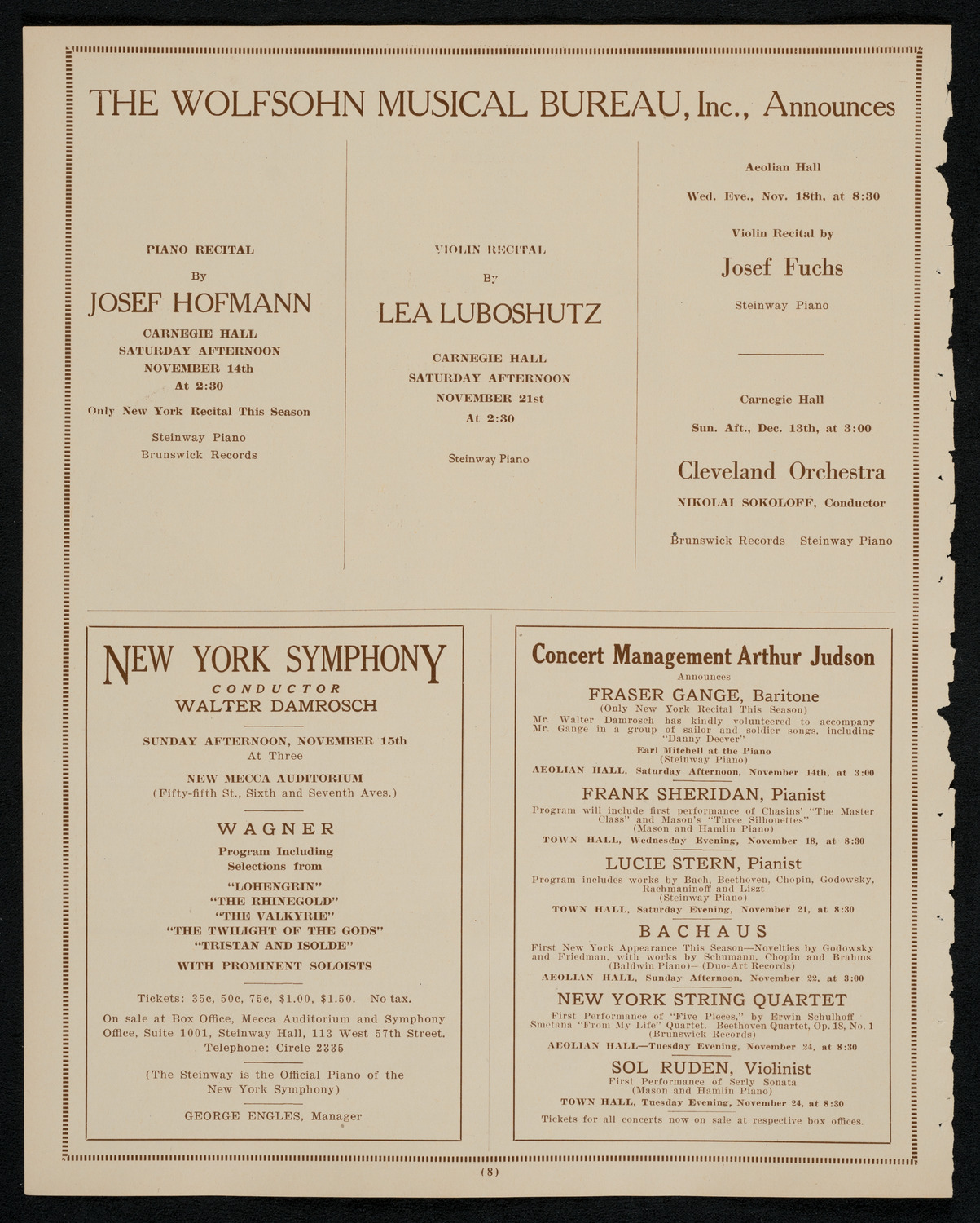 New York Philharmonic, November 13, 1925, program page 8