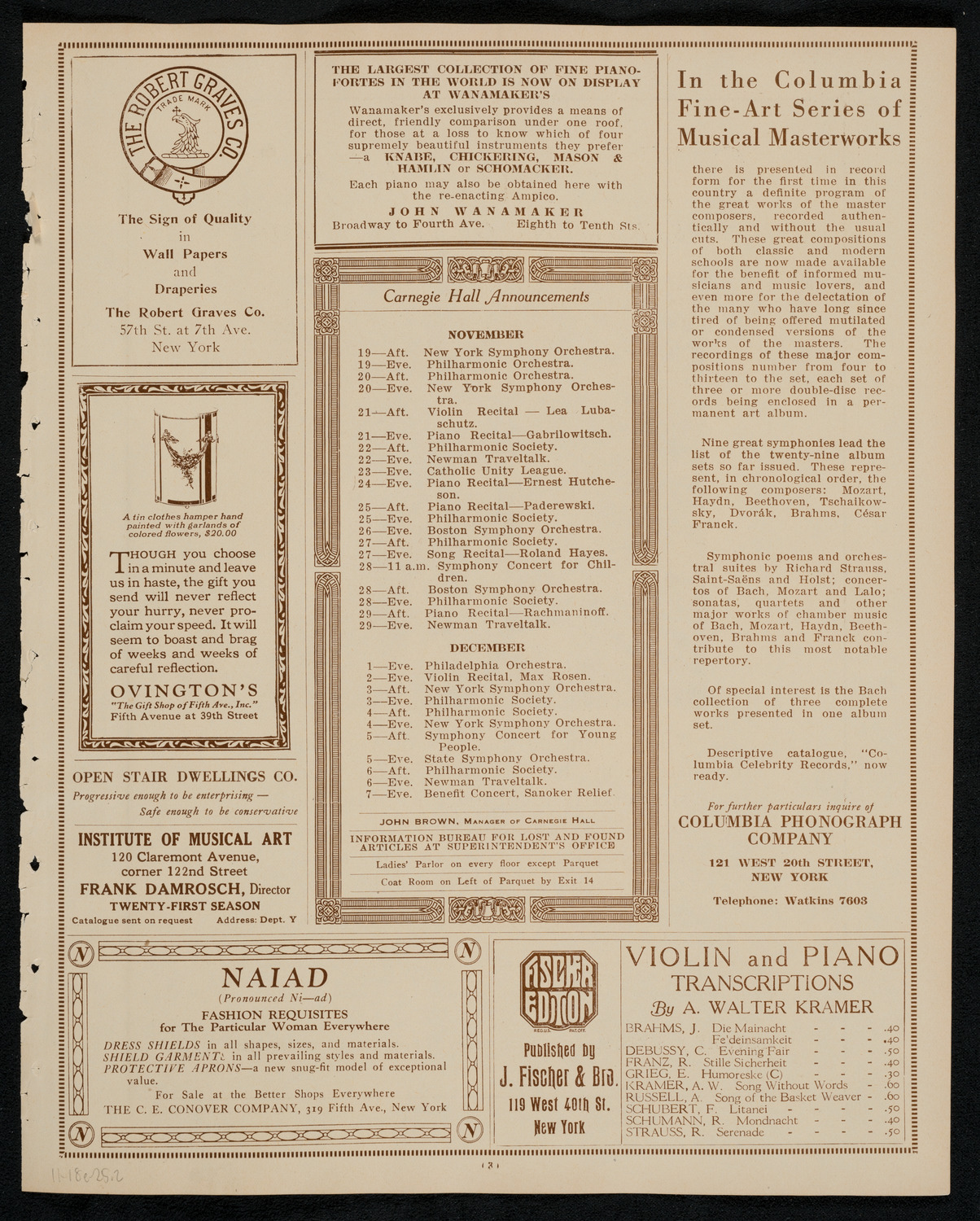 Maximilian Rose, Violin, November 18, 1925, program page 3