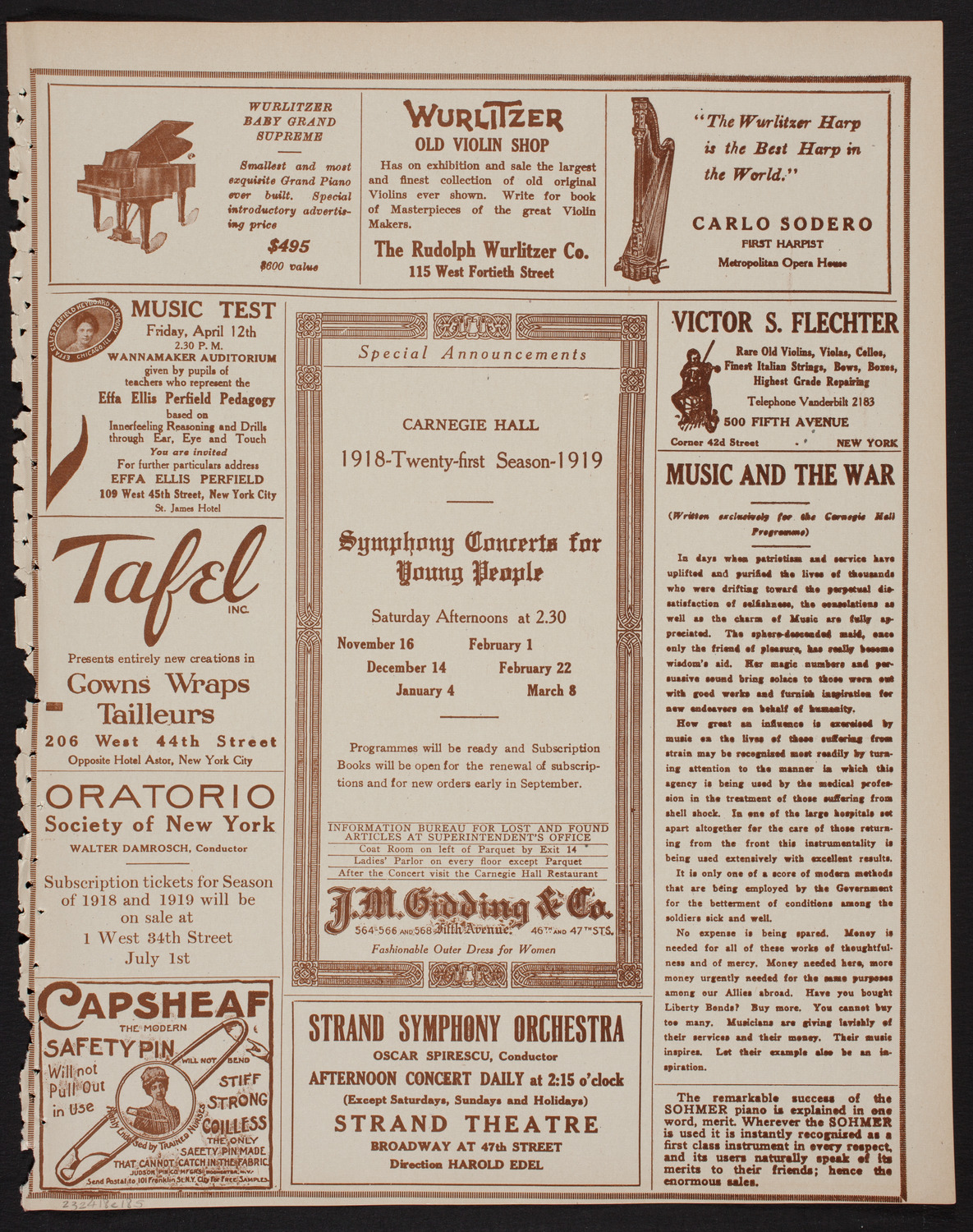 Ossip Gabrilowitsch Orchestral Concert, April 18, 1918, program page 9