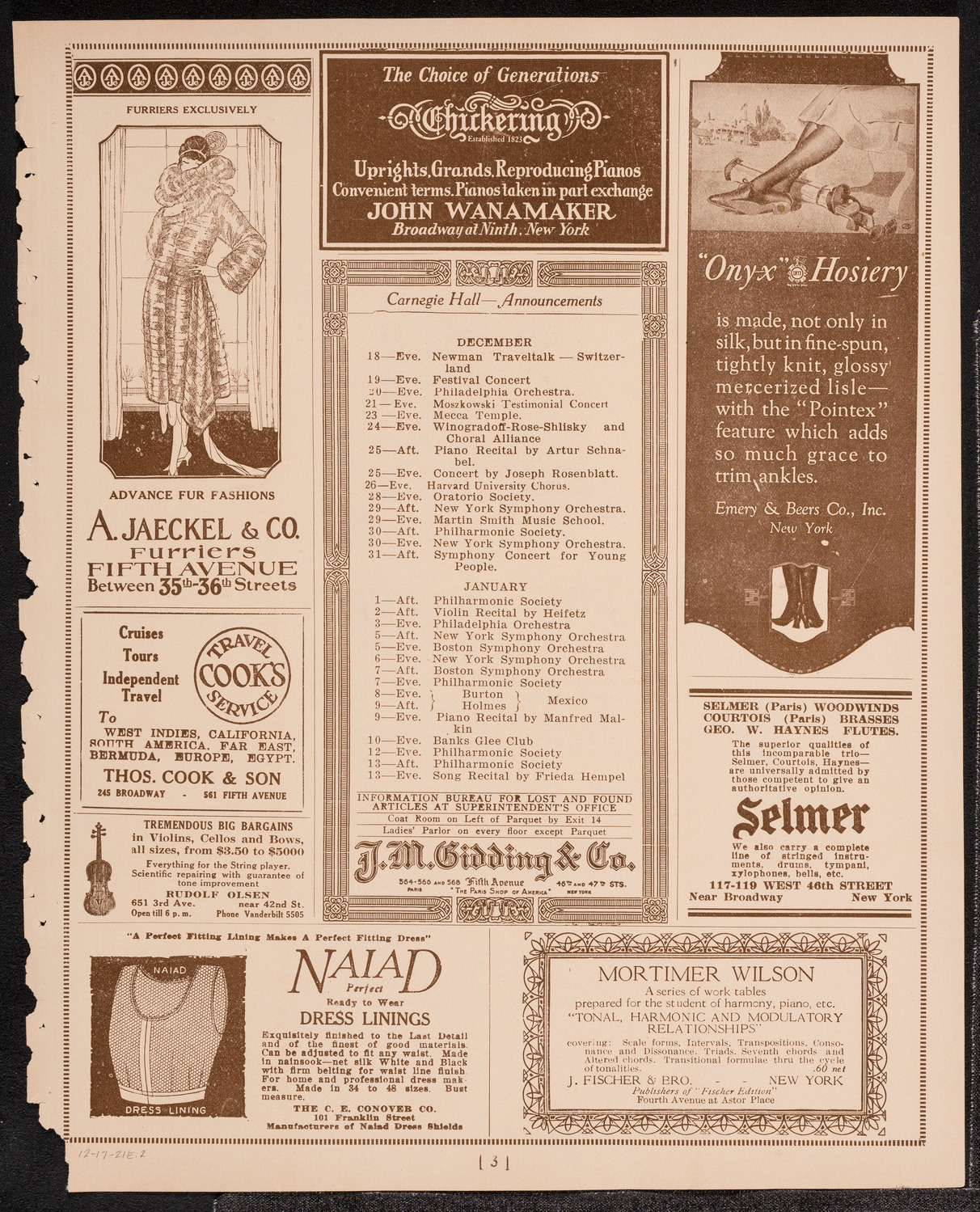 Joseph Schwarz, Baritone, and Eddy Brown, Violin, December 17, 1921, program page 3