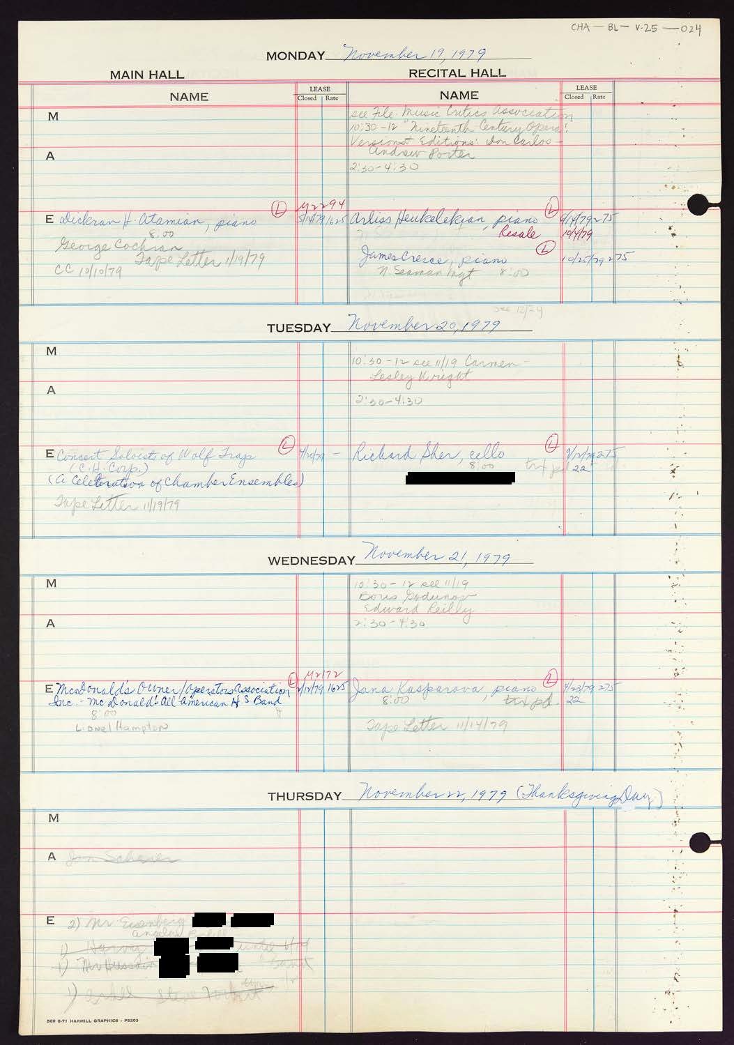 Carnegie Hall Booking Ledger, volume 25, page 24