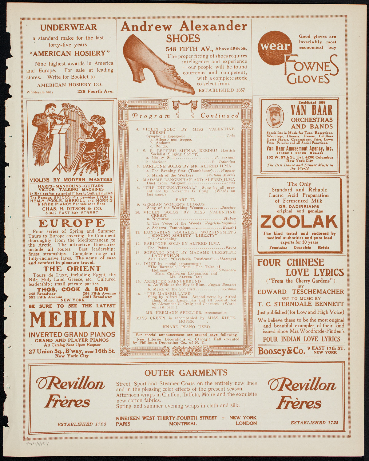 Socialist Music Festival, April 11, 1914, program page 7