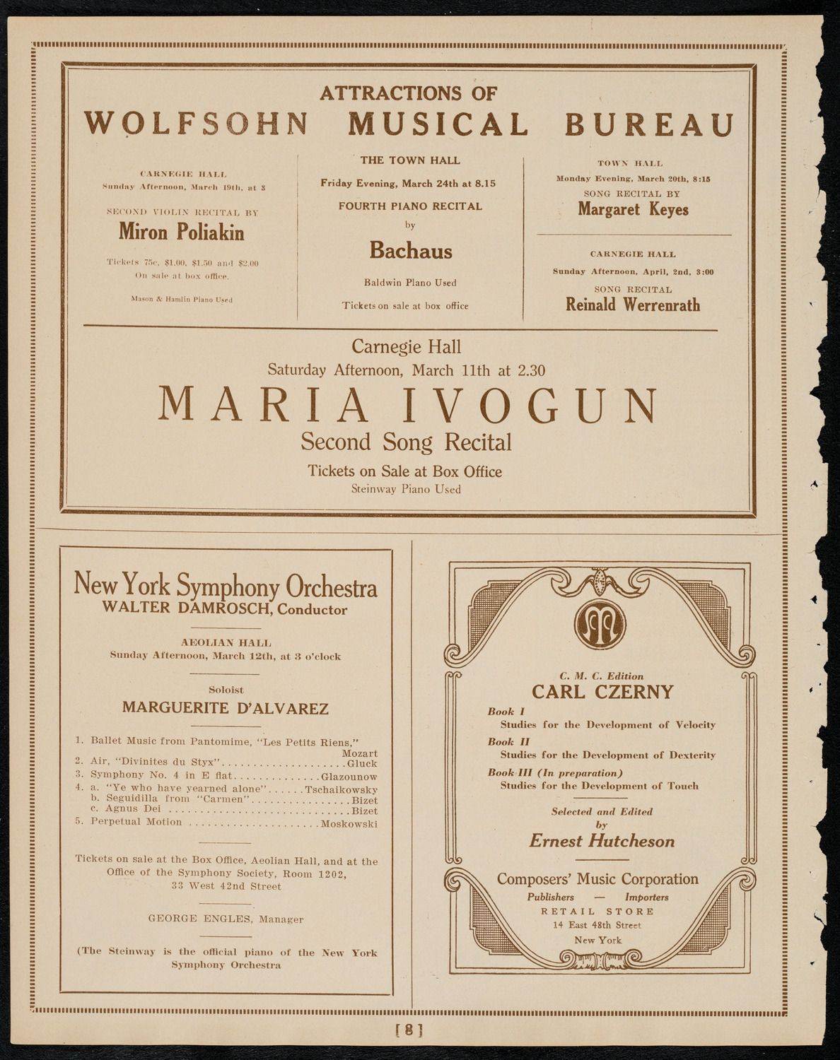 New York Symphony Orchestra, March 9, 1922, program page 8