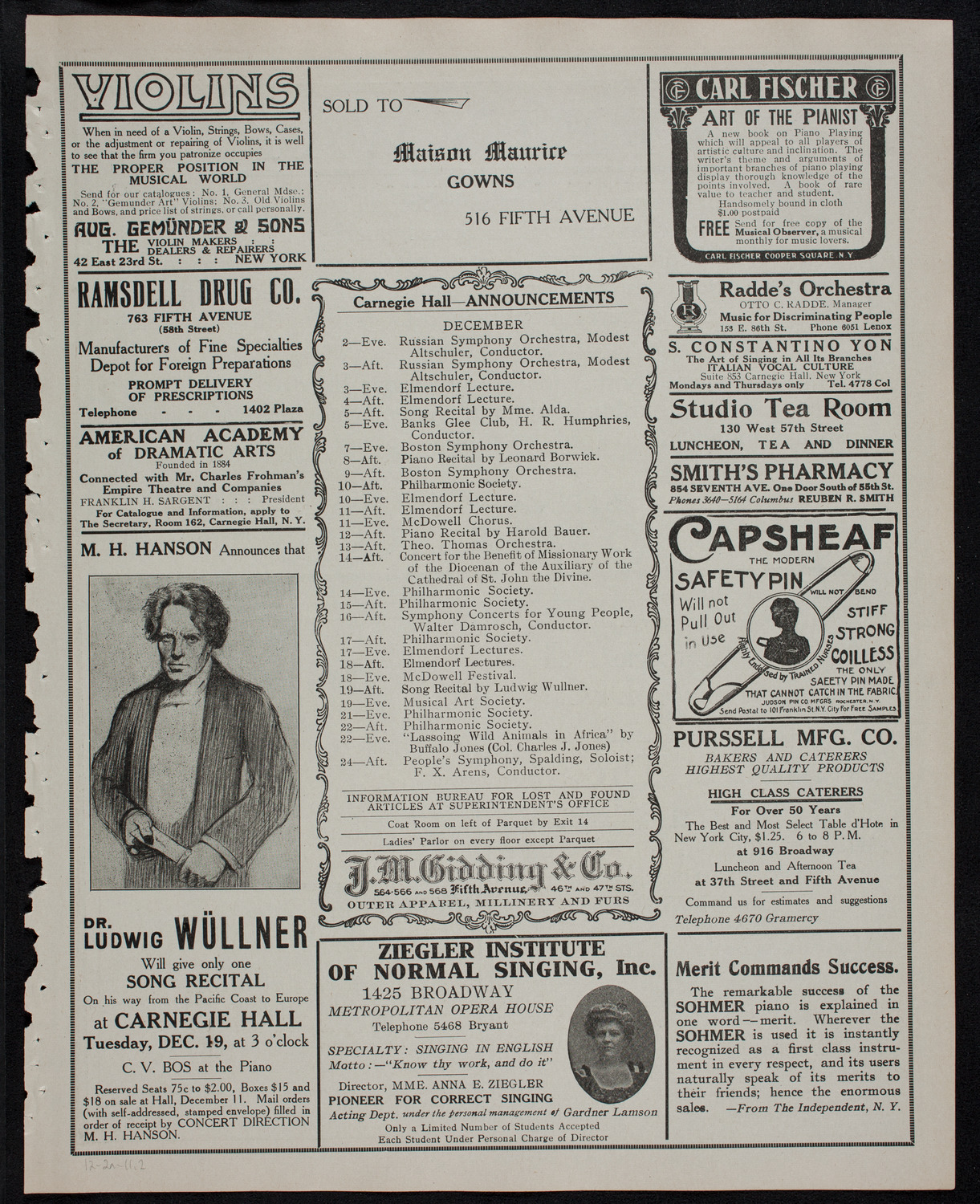 Fannie Bloomfield Zeisler, Piano, December 2, 1911, program page 3