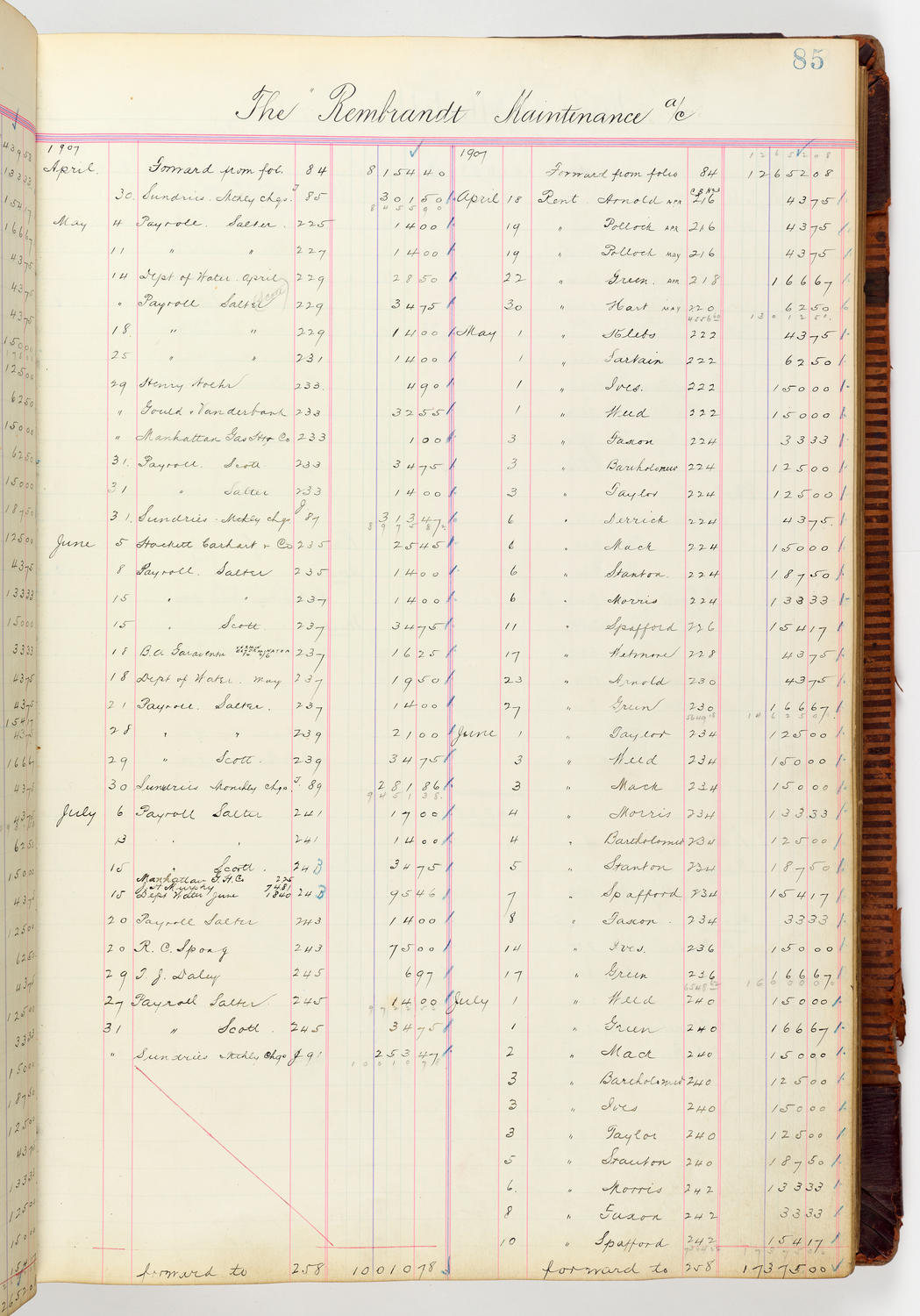 Music Hall Accounting Ledger, volume 3, page 85