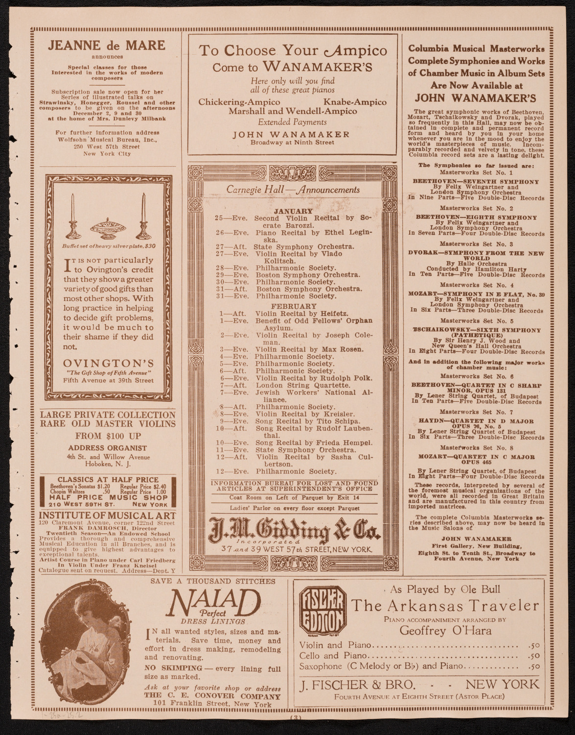 New York Philharmonic, January 25, 1925, program page 3