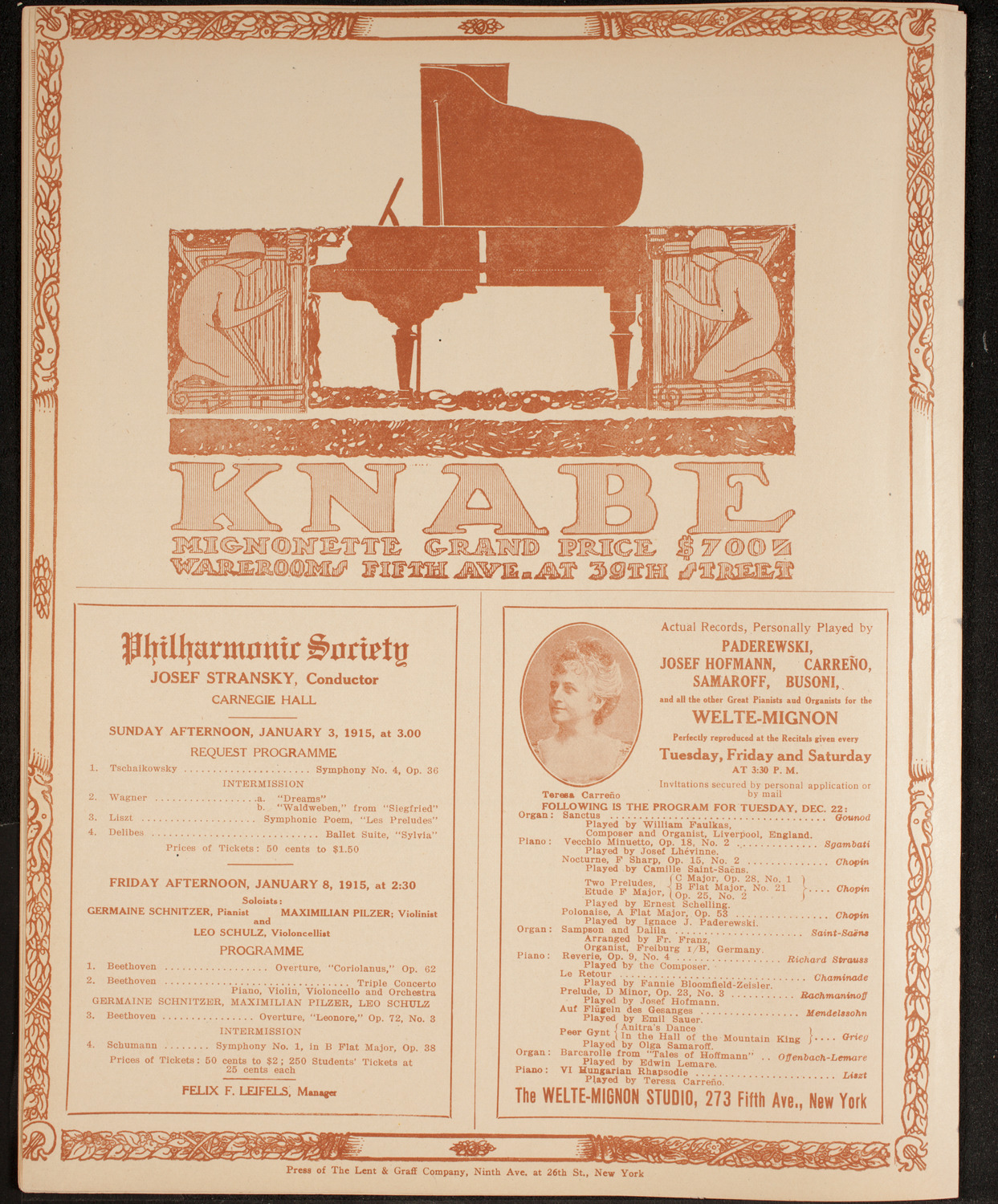 New York Philharmonic, December 17, 1914, program page 12
