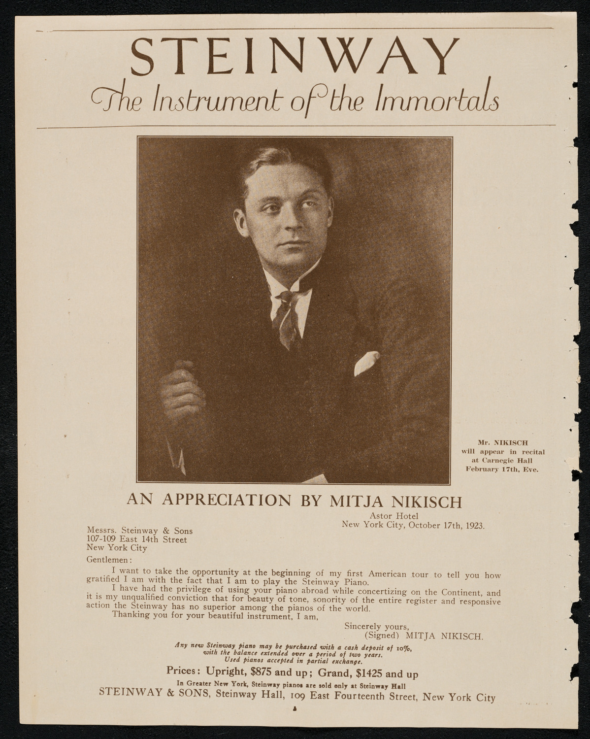 Ina Bourskaya, Elly Ney, Bronislaw Huberman, and Joseph Schwarz, January 12, 1924, program page 4