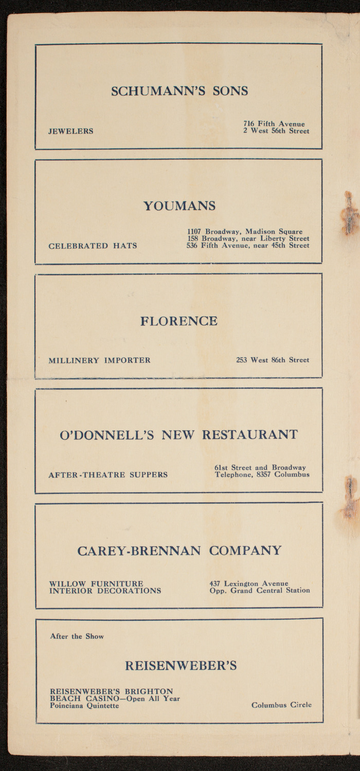 Columbia University Graduate Dramatic Association, May 4, 1911, program page 2