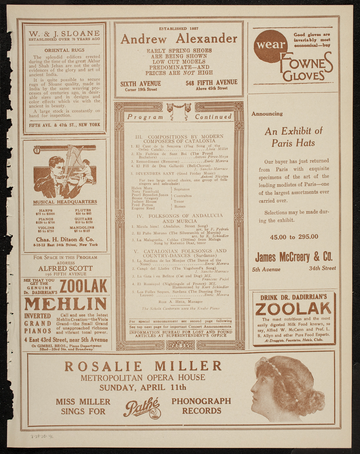Schola Cantorum of New York, March 24, 1920, program page 7