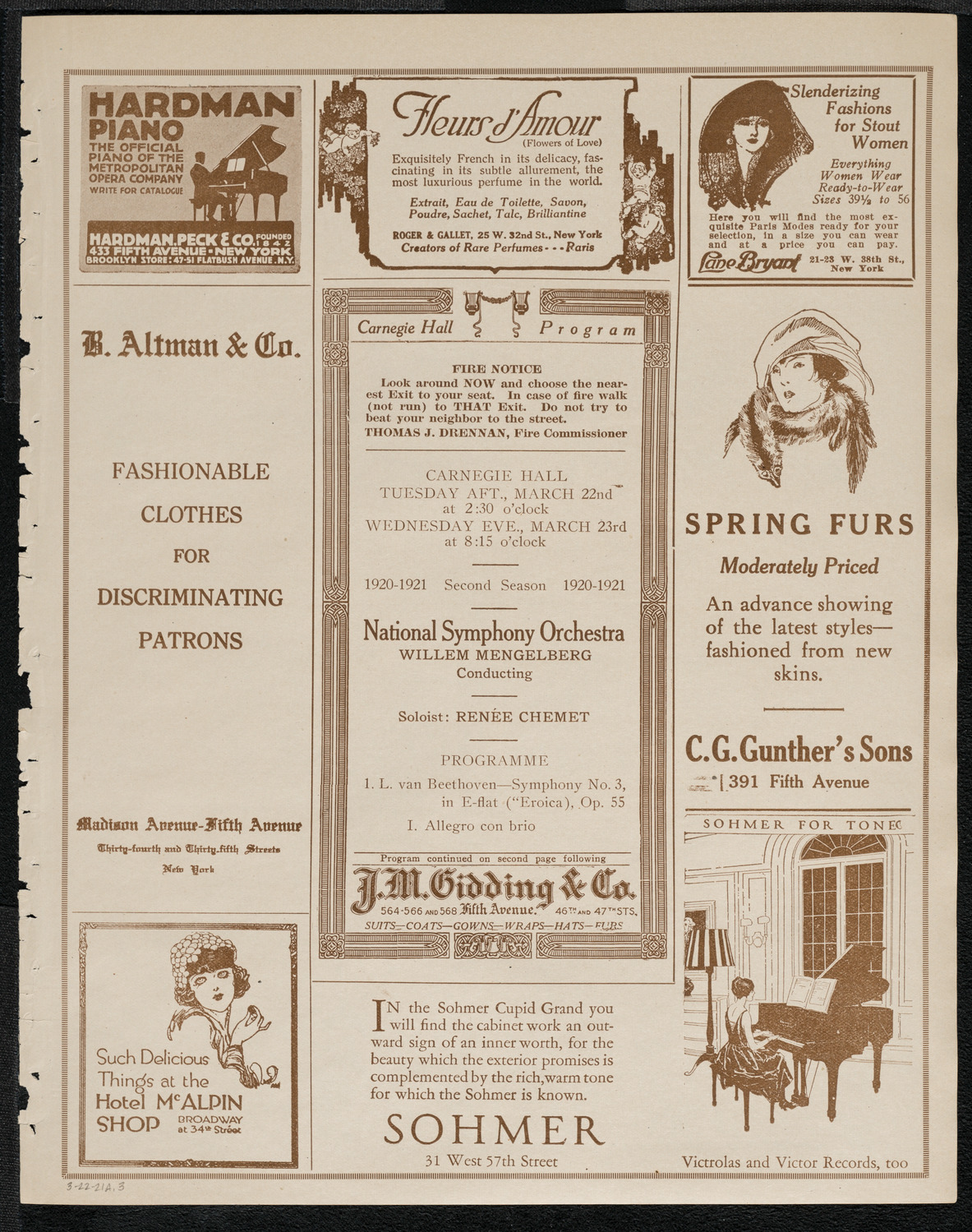 National Symphony Orchestra, March 22, 1921, program page 5