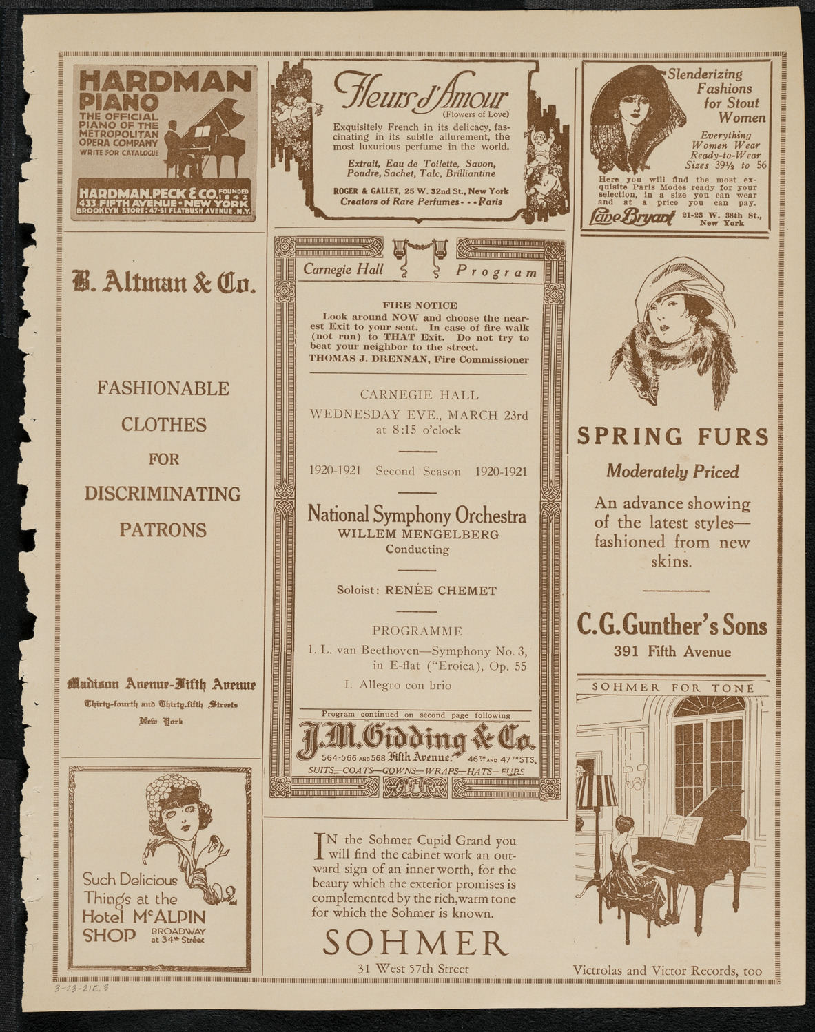 National Symphony Orchestra, March 23, 1921, program page 5