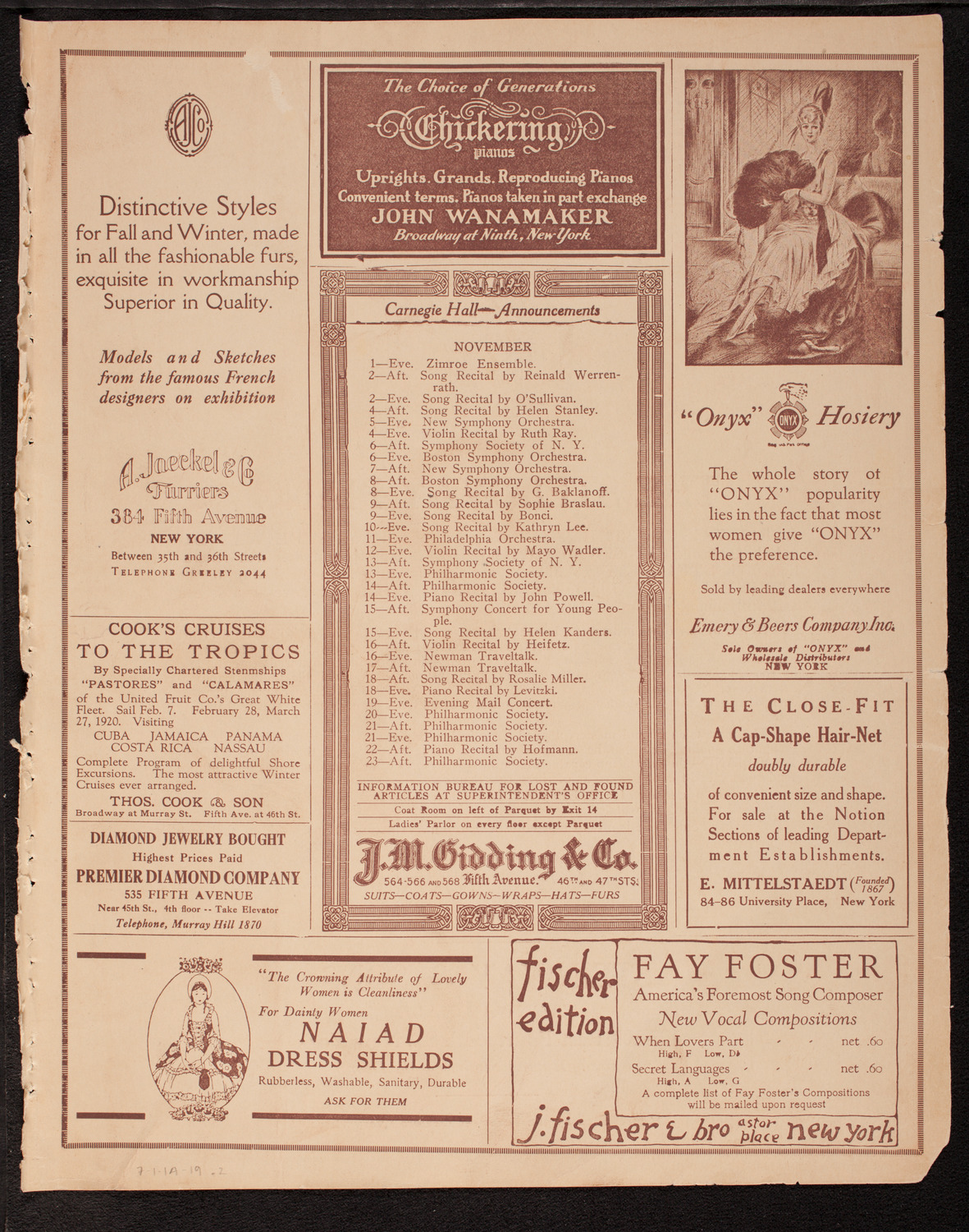 Marguerite D'Alvarez, Contralto, November 1, 1919, program page 3