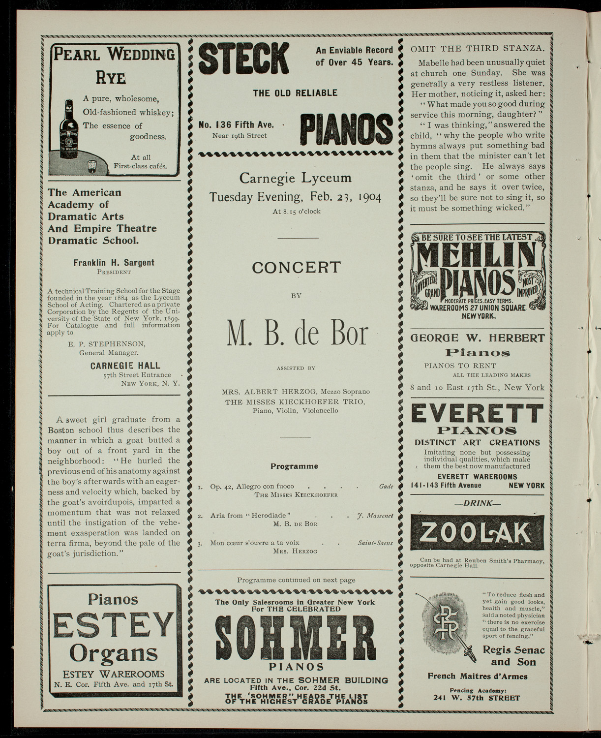 M.B. de Bor with others, February 23, 1904, program page 2