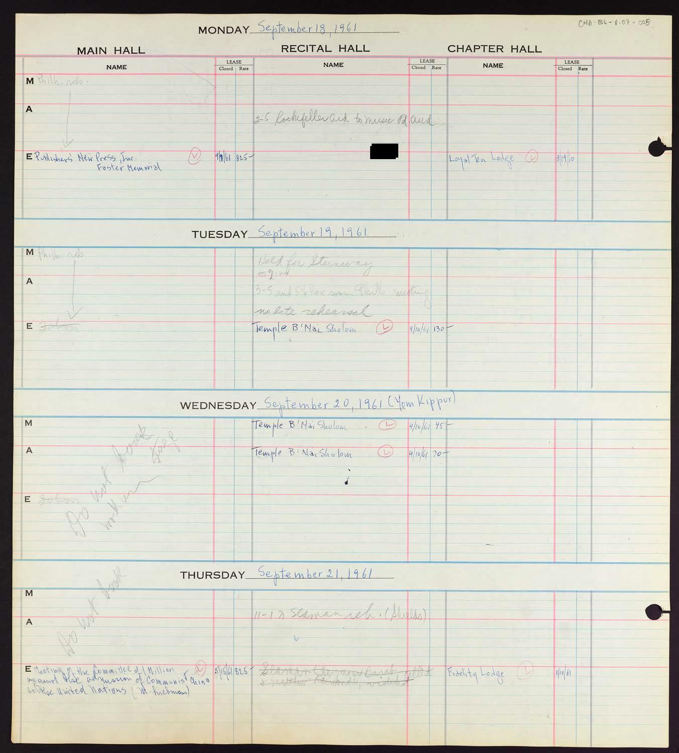 Carnegie Hall Booking Ledger, volume 7, page 8